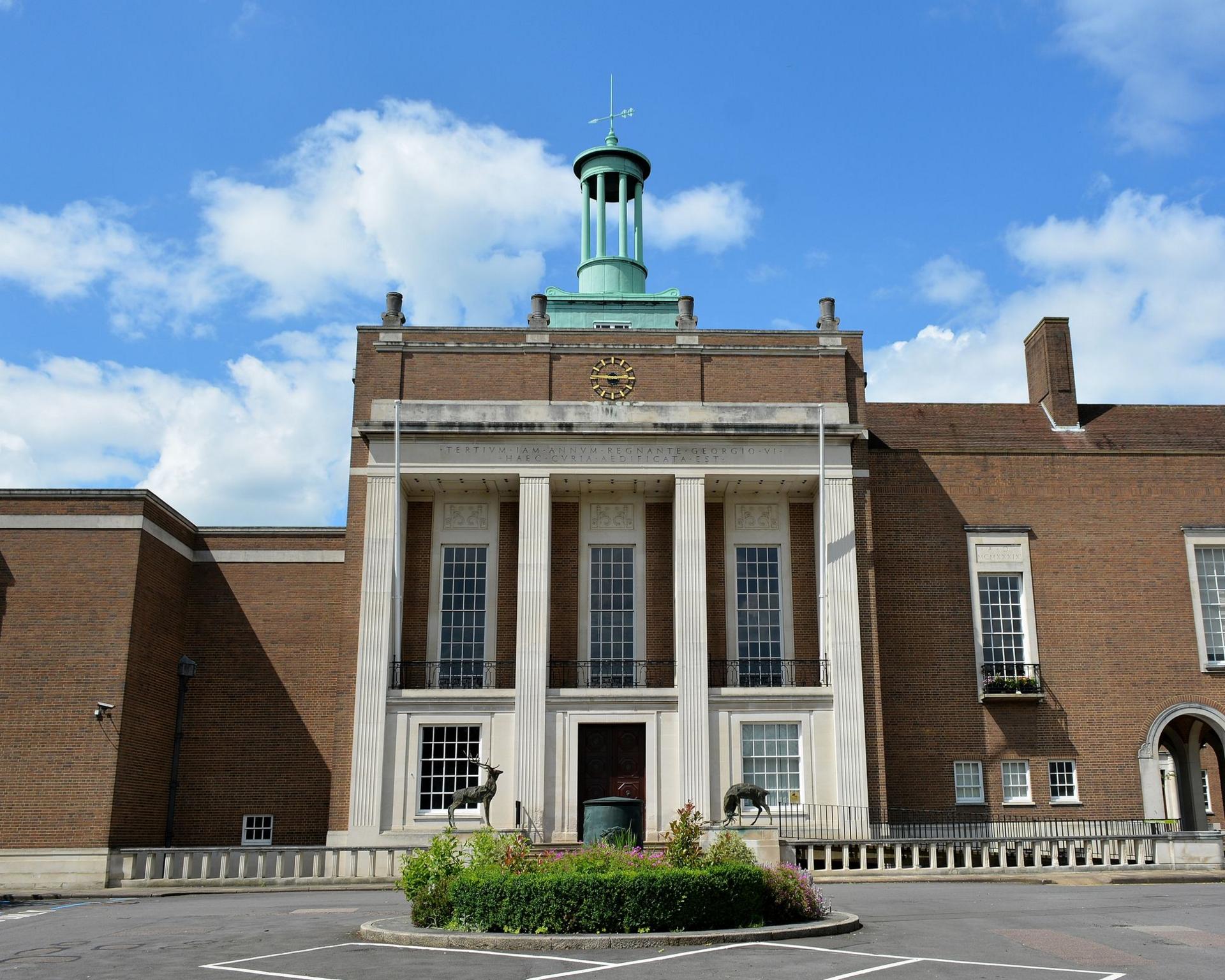 The exterior of Hertfordshire County Hall.