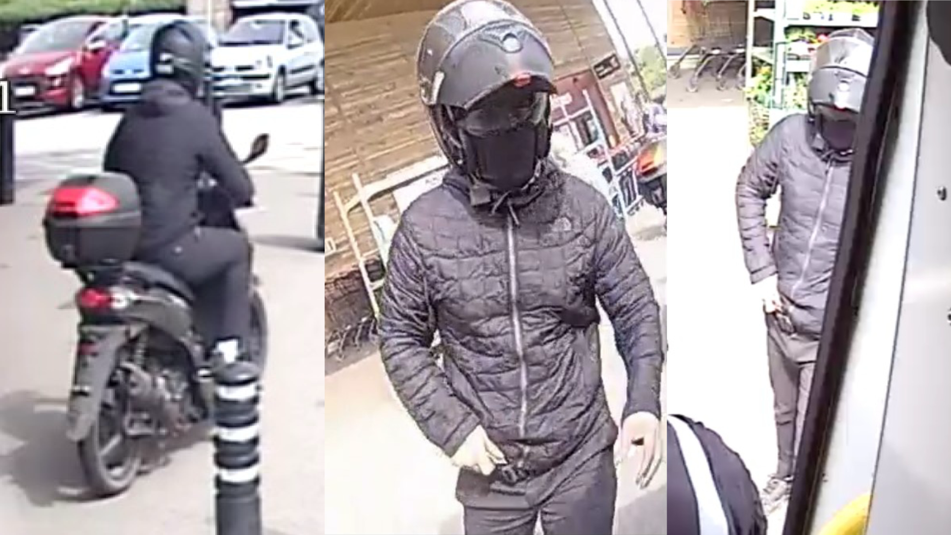 The suspect wearing a helmet