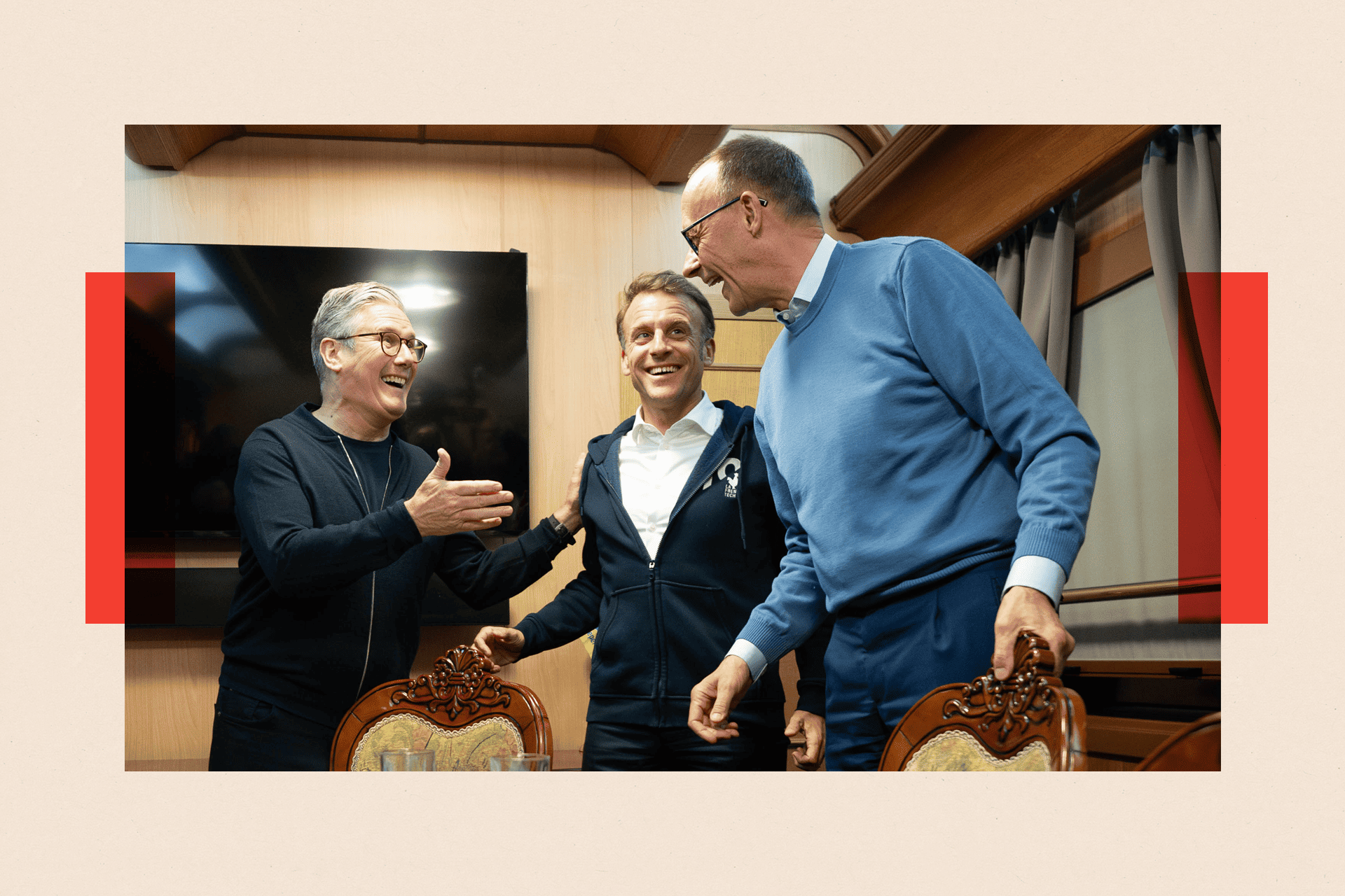 Prime Minister Sir Keir Starmer meets with French President Emmanuel Macron and German Chancellor Friedrich Merz onboard a train to the Ukrainian capital Kyiv, where all three were due to hold meetings with Ukrainian President Volodymyr Zelensky
