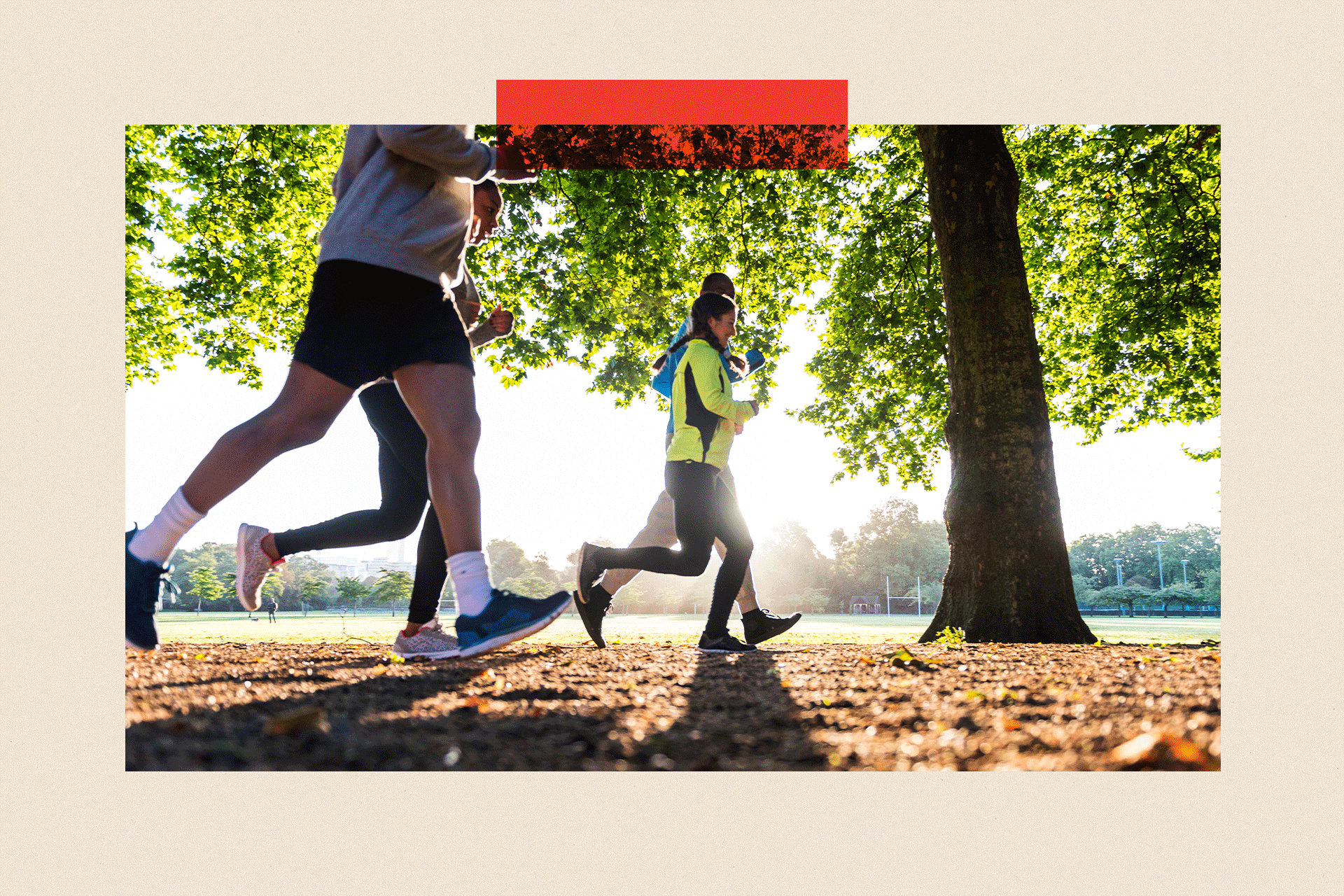 Joggers running in a park