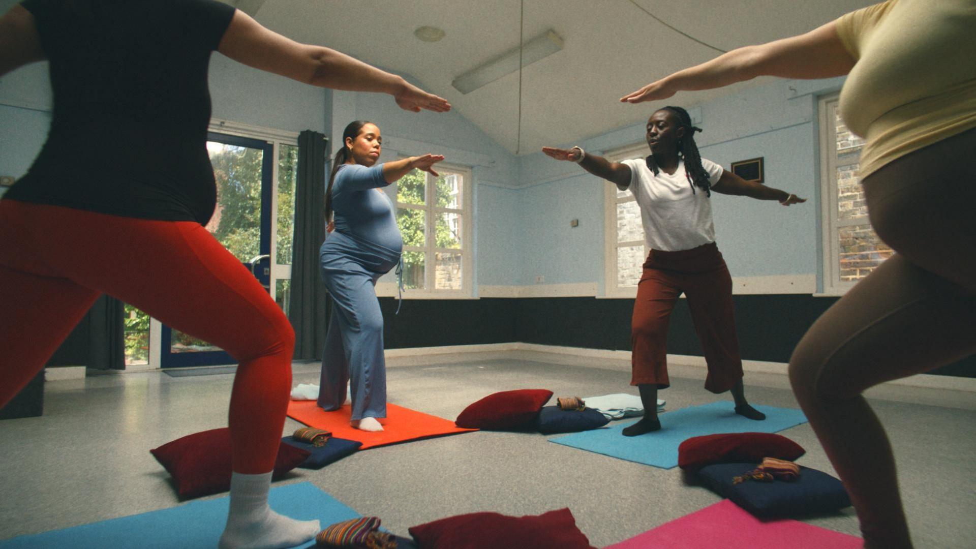 The latest campaign aims specifically at under-represented groups in sport, such as women of colour and pregnant women, pictured doing yoga together in the advert