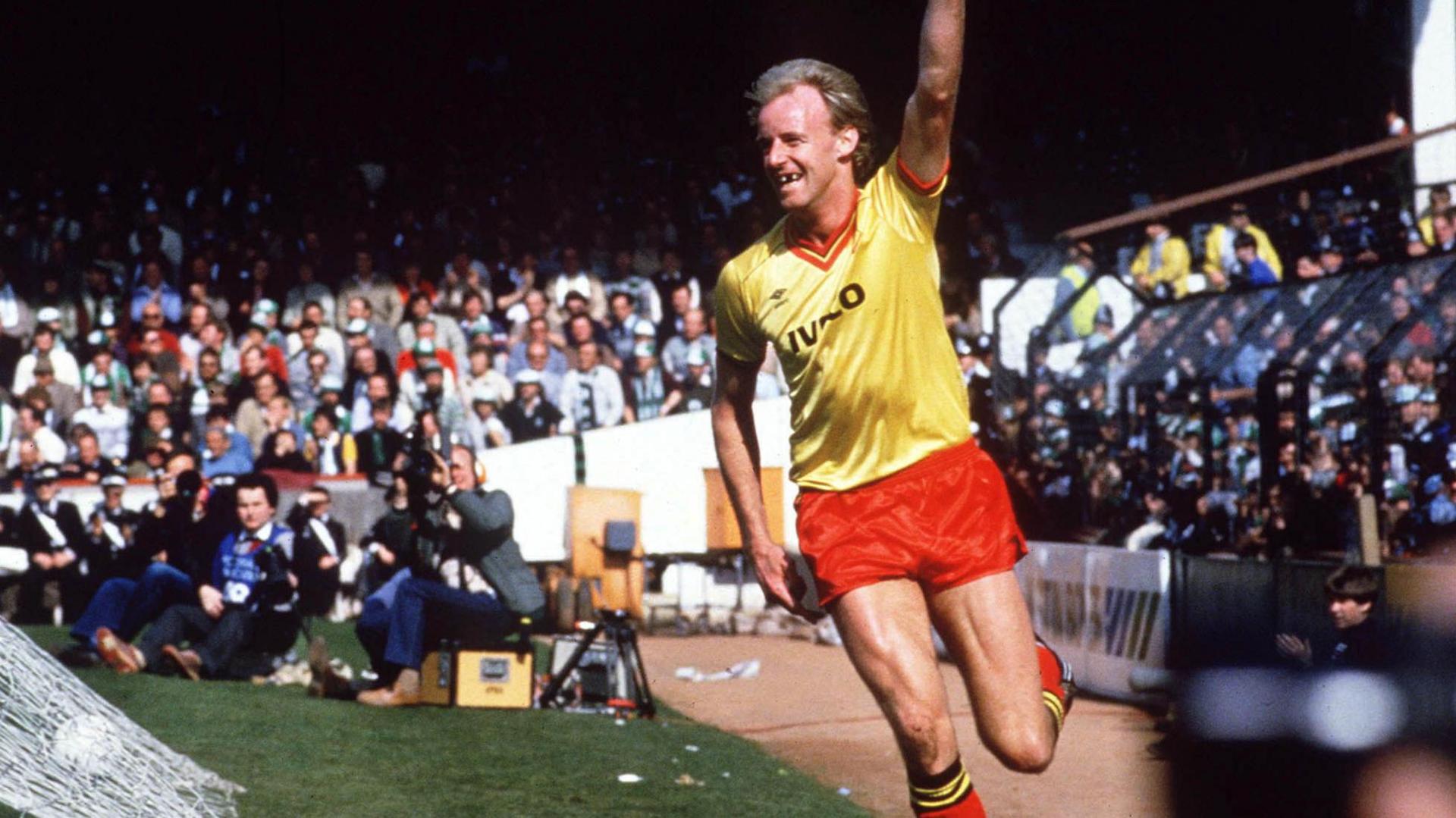 George Riley celebrates scoring for Watford in 1984