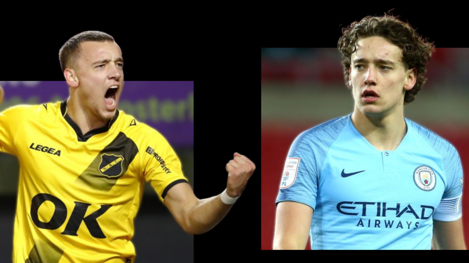 Split image featuring Colin Rosler playing for NAC Breda and Manchester City
