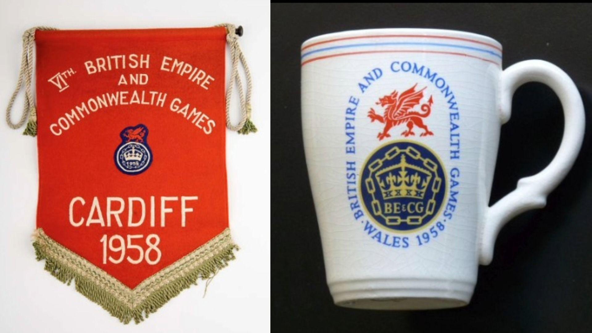 Baner a chwpan yn cofio Gemau 1958