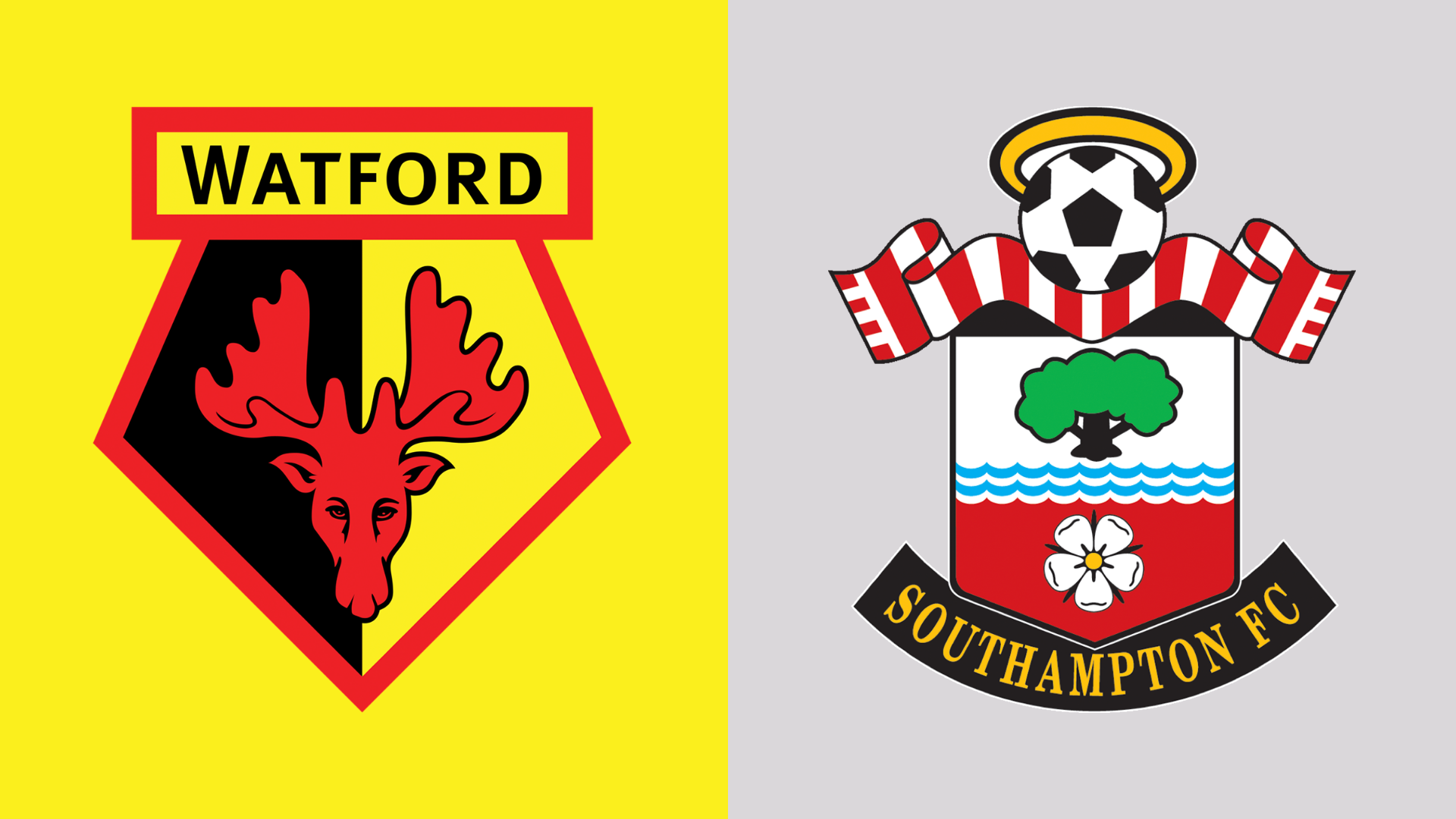 Side-by-side of Watford and Southampton club badges