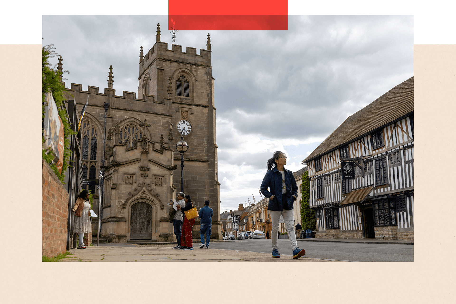 Visitors walk along High Street in Stratford-upon-Avon