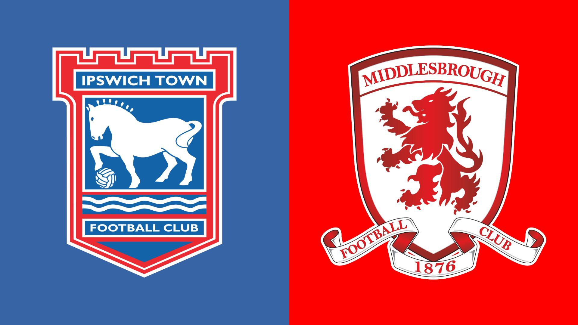 Side-by-side of Ipswich Town and Middlesbrough badges