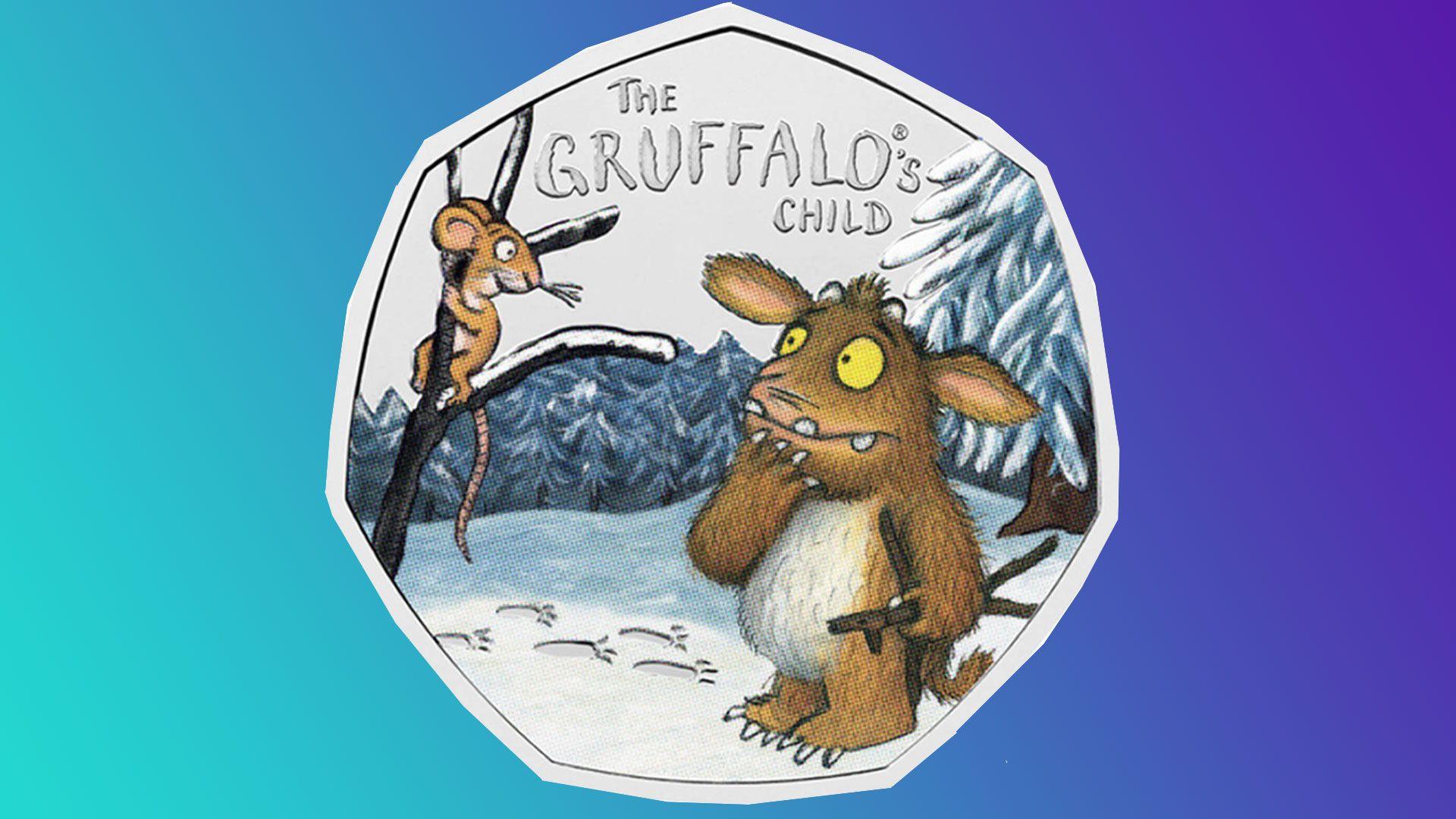 Gruffalo Child coin on a blue background