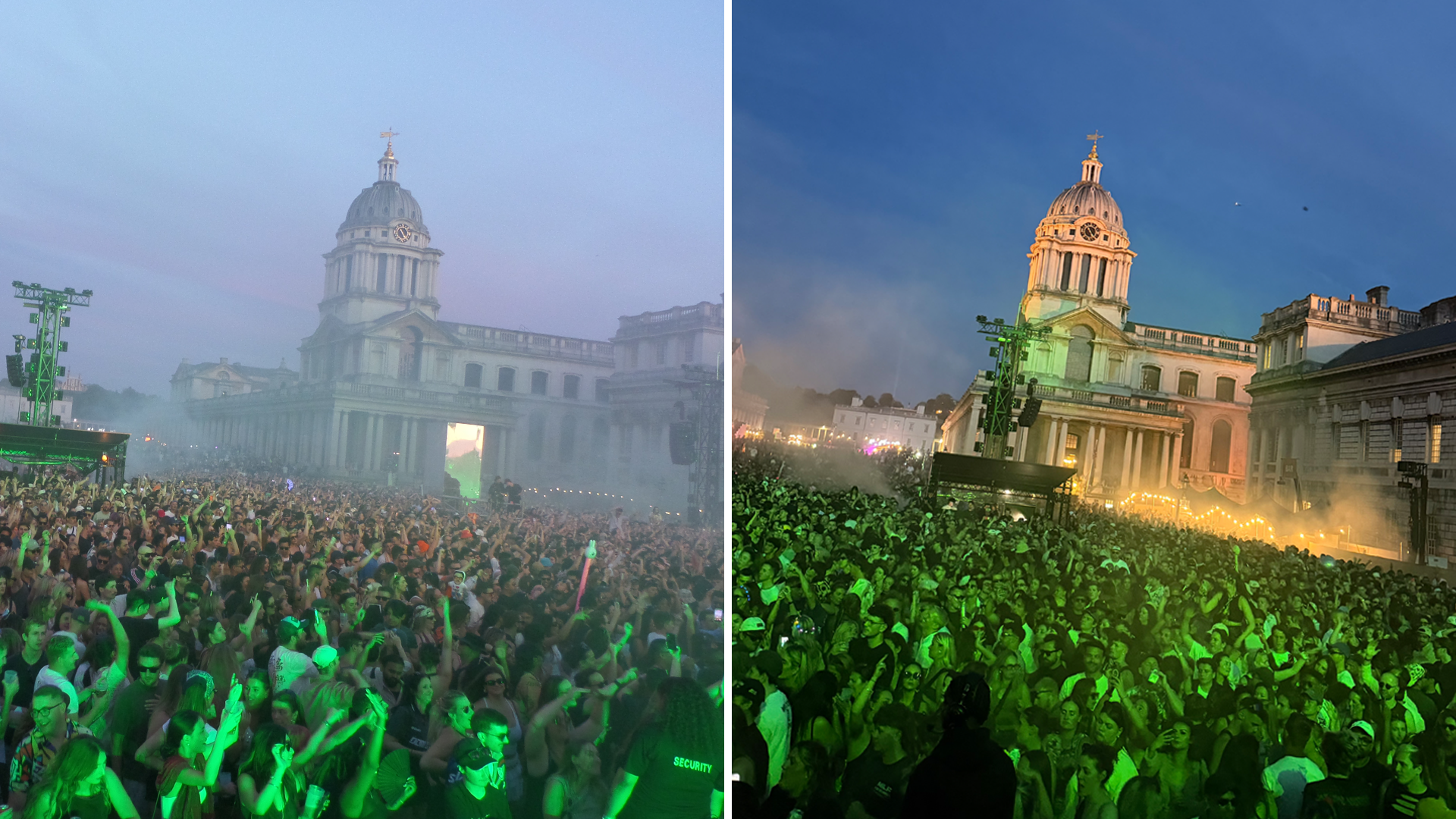Digital camera v telephone changeable of a festival assemblage with a expansive gathering successful the background.