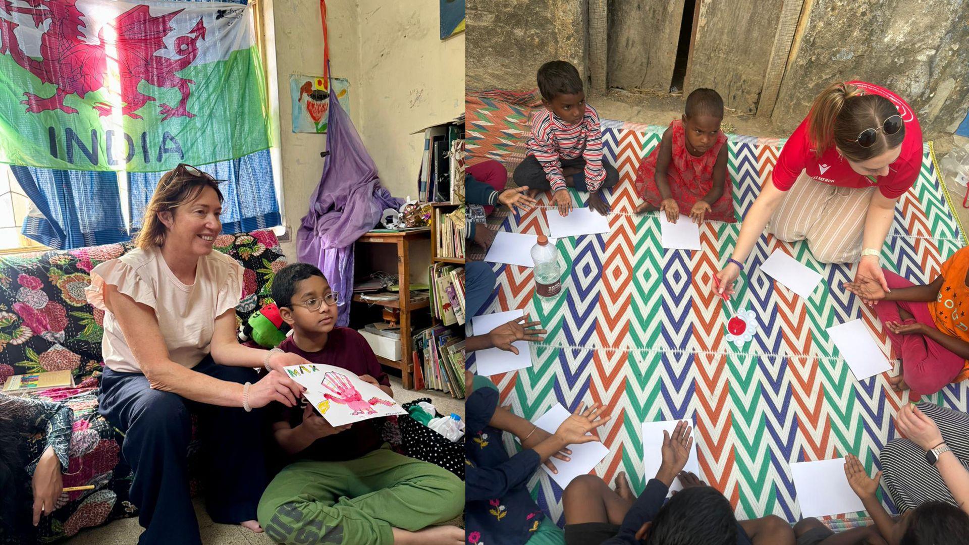 Aelodau'r Urdd gyda phlant yr ardal