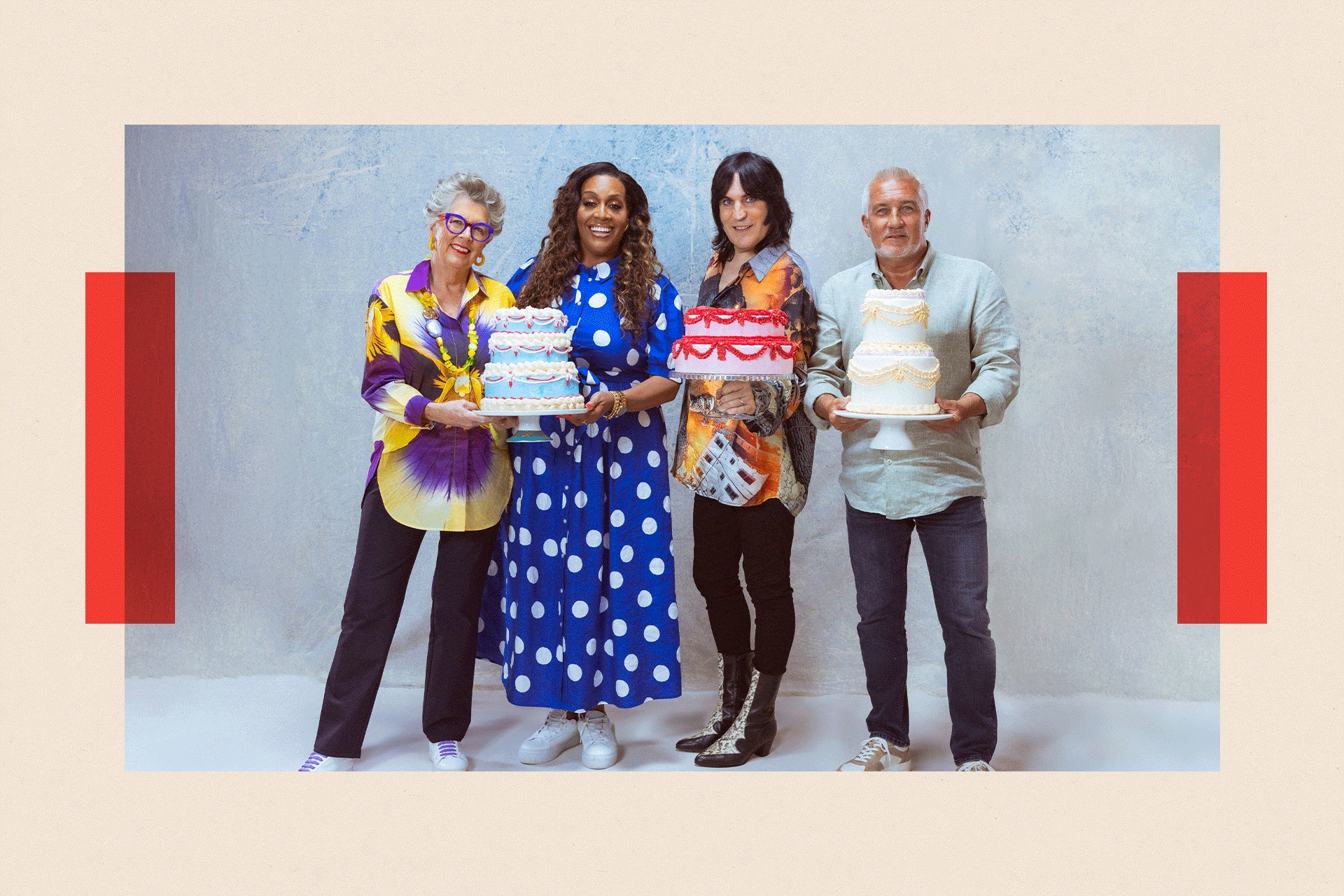 o issued by Channel 4/Love Productions of The Great British Bake Off Series 16 presenters Alison Hammond (centre left) and Noel Fielding (centre right) and judges Prue Leith (left) and Paul Hollywood (right)