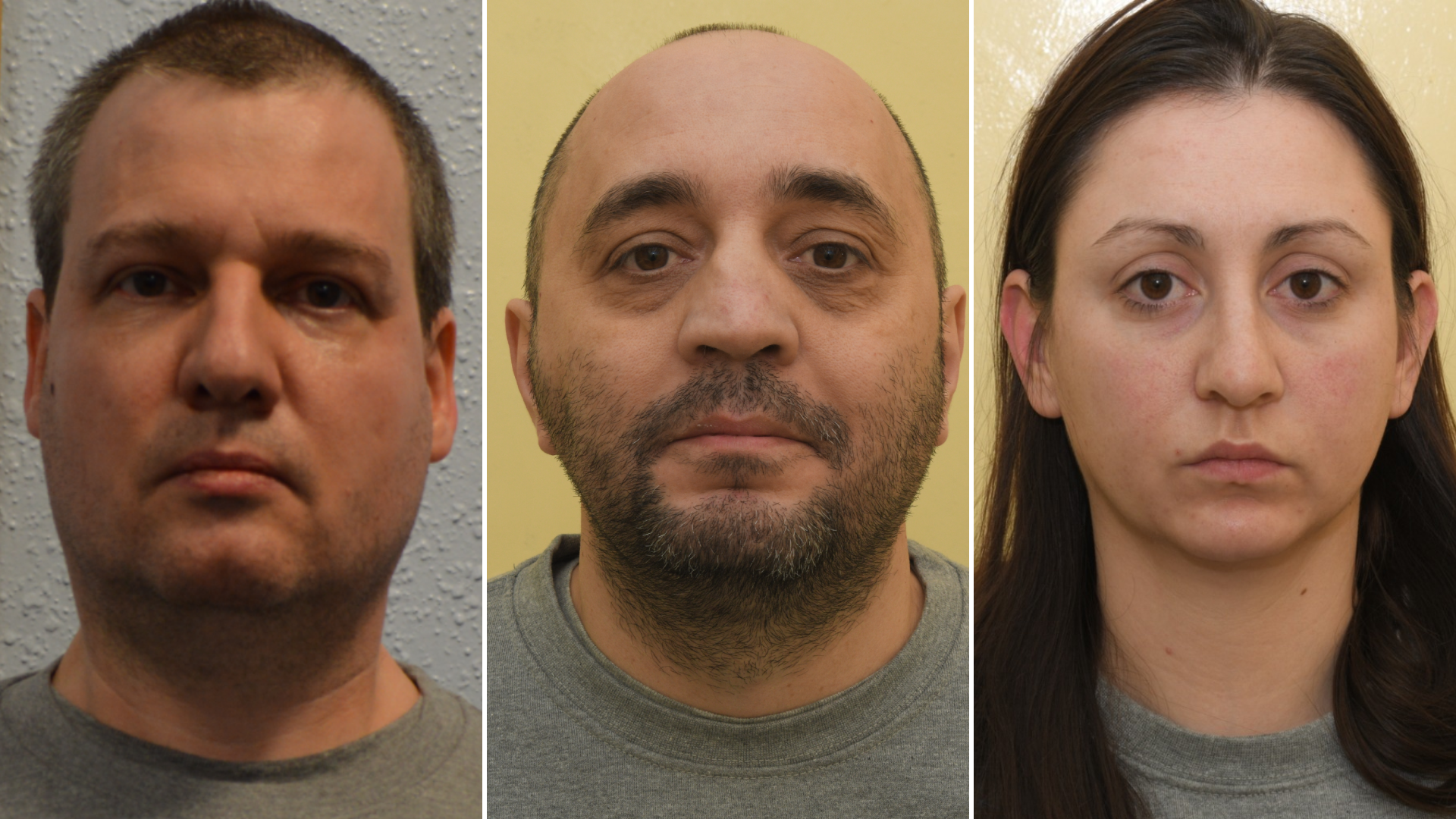 Police mugshots of (left to right) Orlin Roussev, Biser Dzhambazov and Katrin Ivanova.