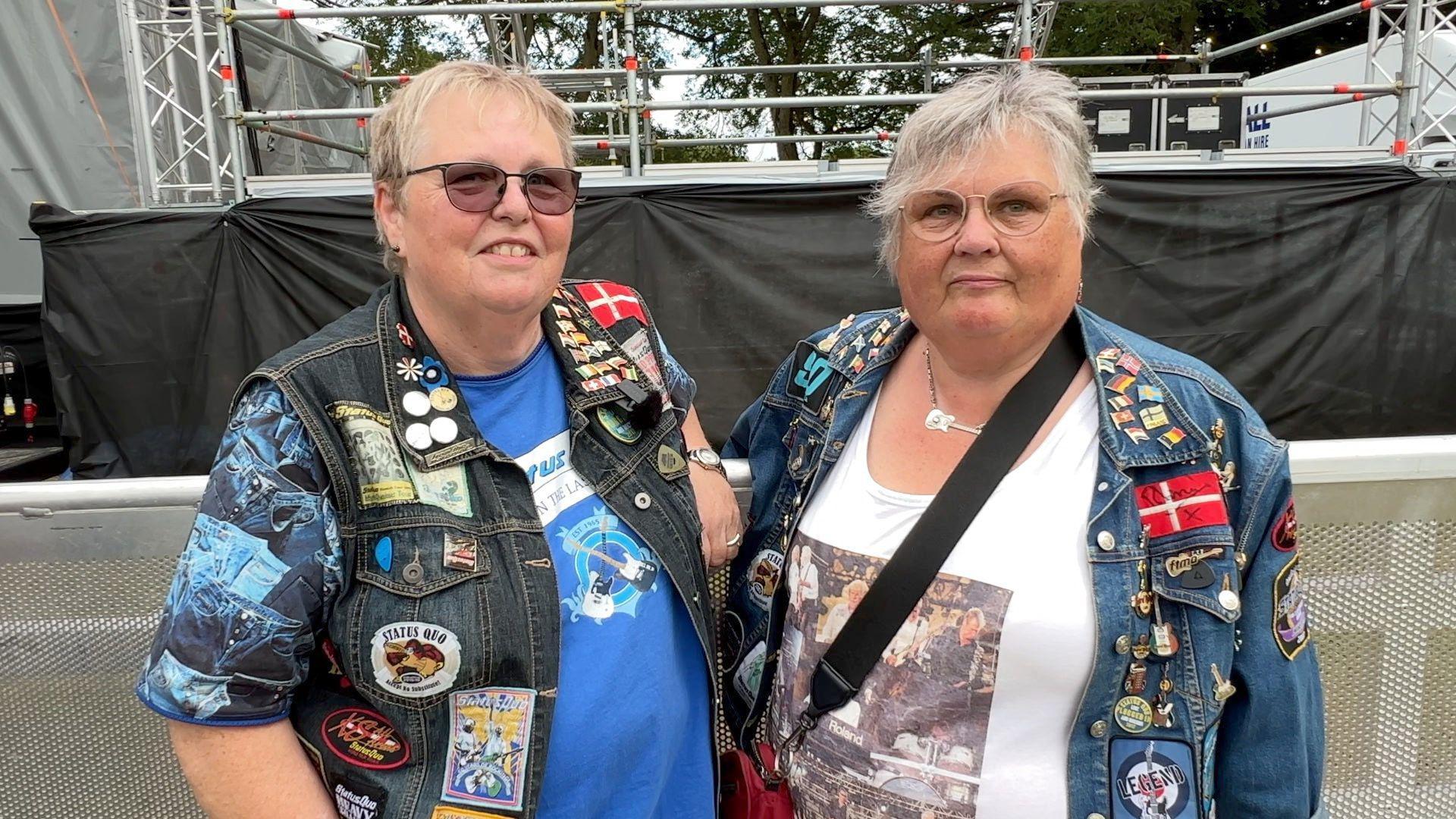 Lis Mindested and Susanne Hammer - two women with short hair wearing denim jackets with badges all over