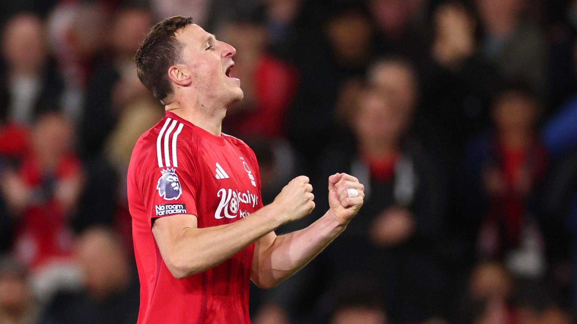 Nottingham Forest striker Chris Wood celebrating