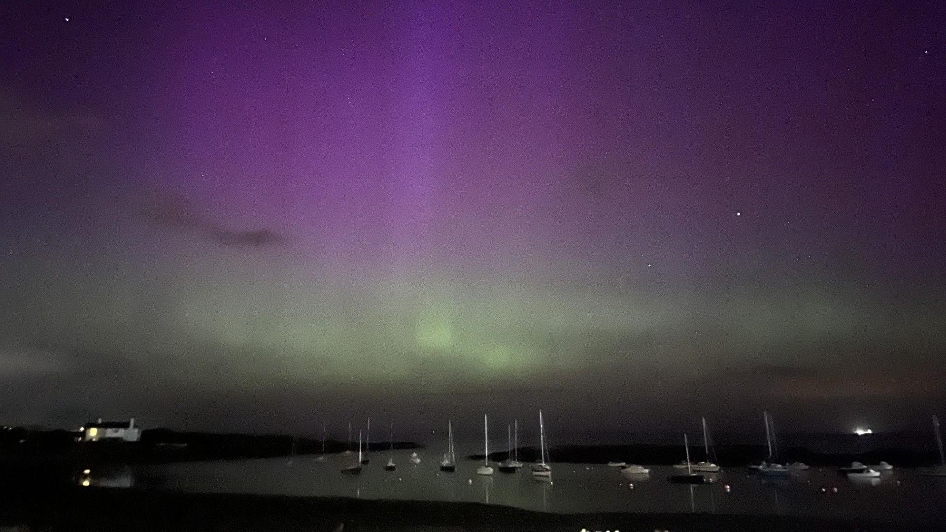 Northern Lights over boats in Groomsport, County Down