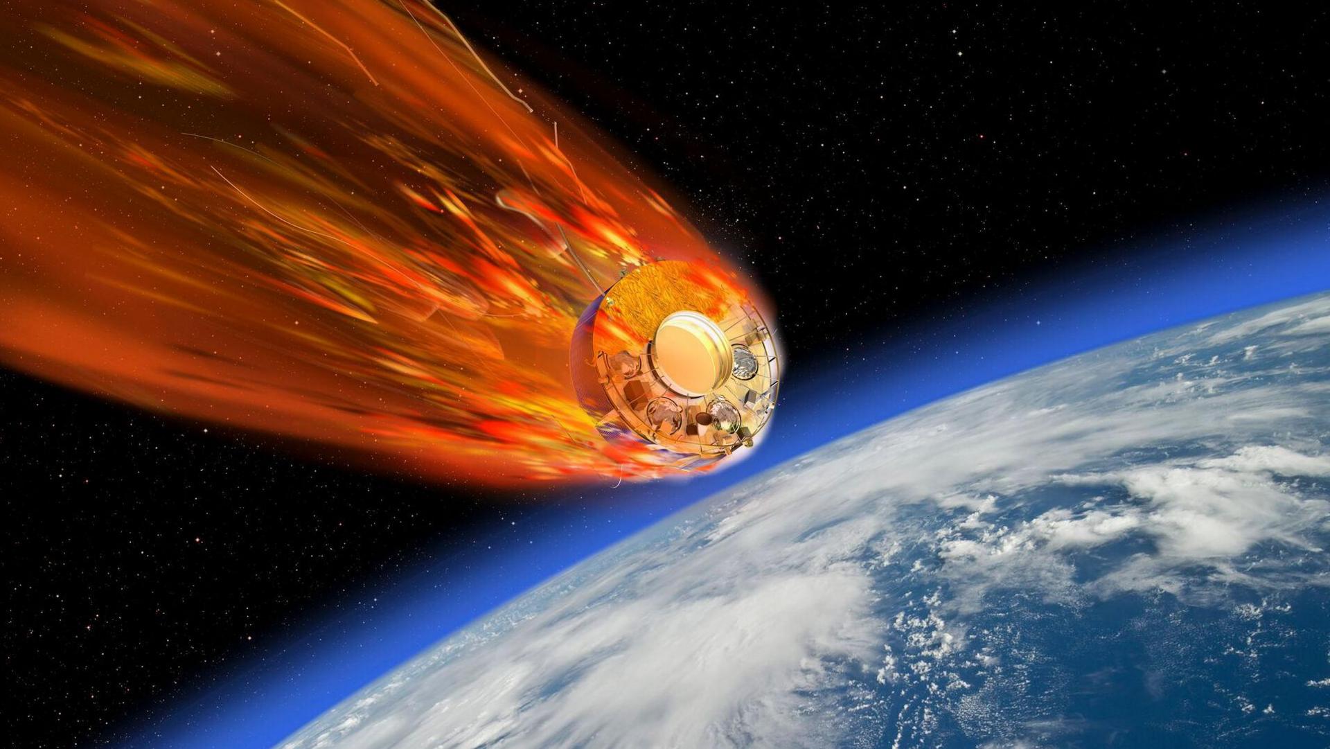 A satellite burning up as it travels through Earth's atmosphere