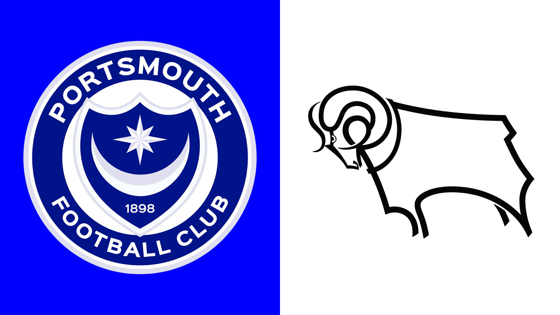 Side-by-side of Portsmouth and Derby badges
