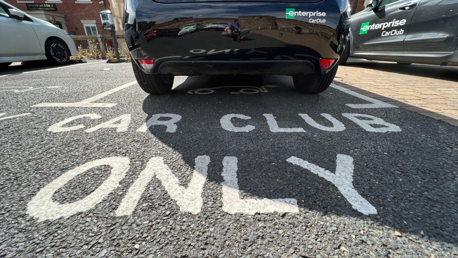 A car parking space in Priory Street car park in Colchester, reserved for the car club