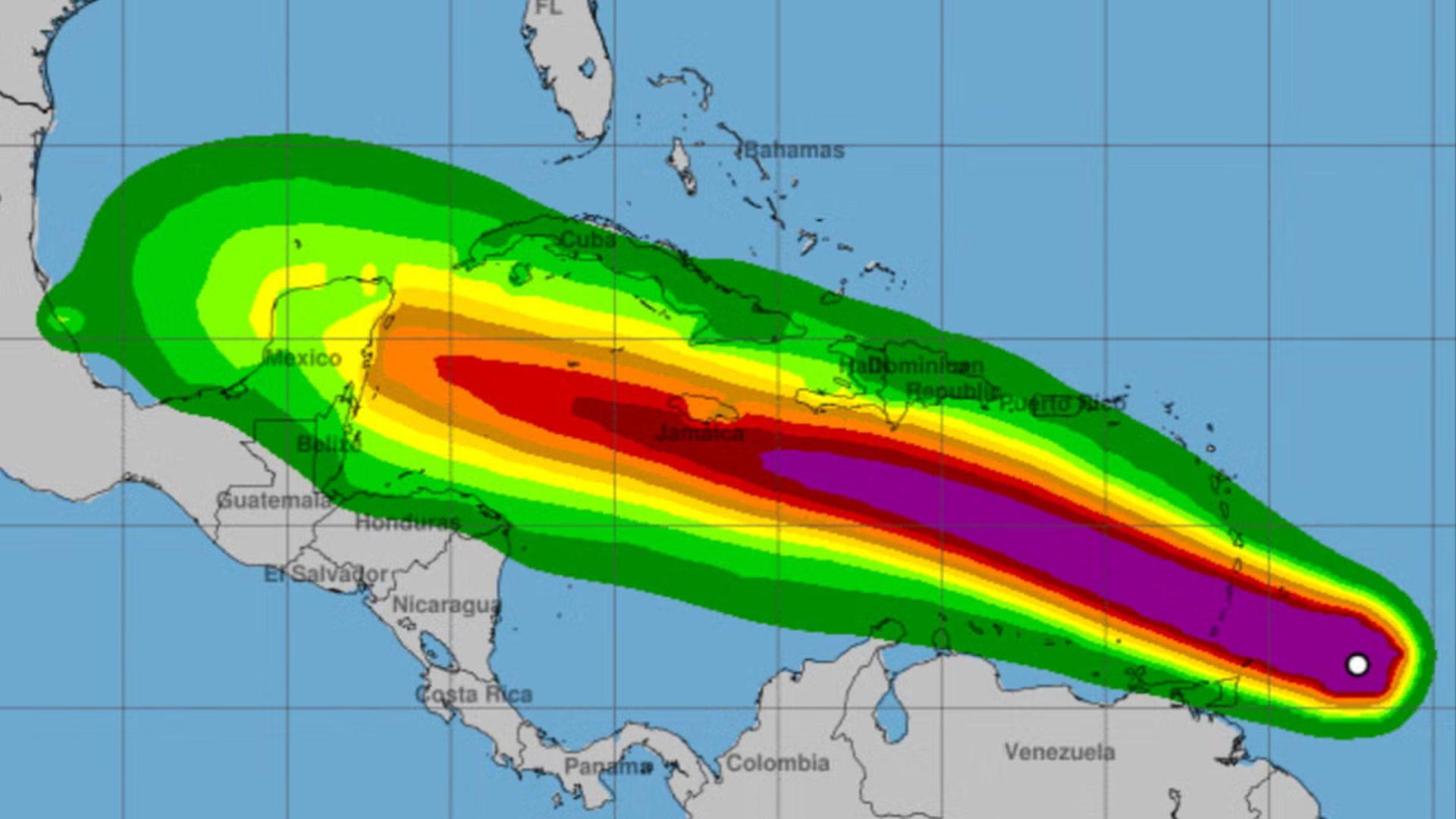 a map showing the path of hurricane beryl