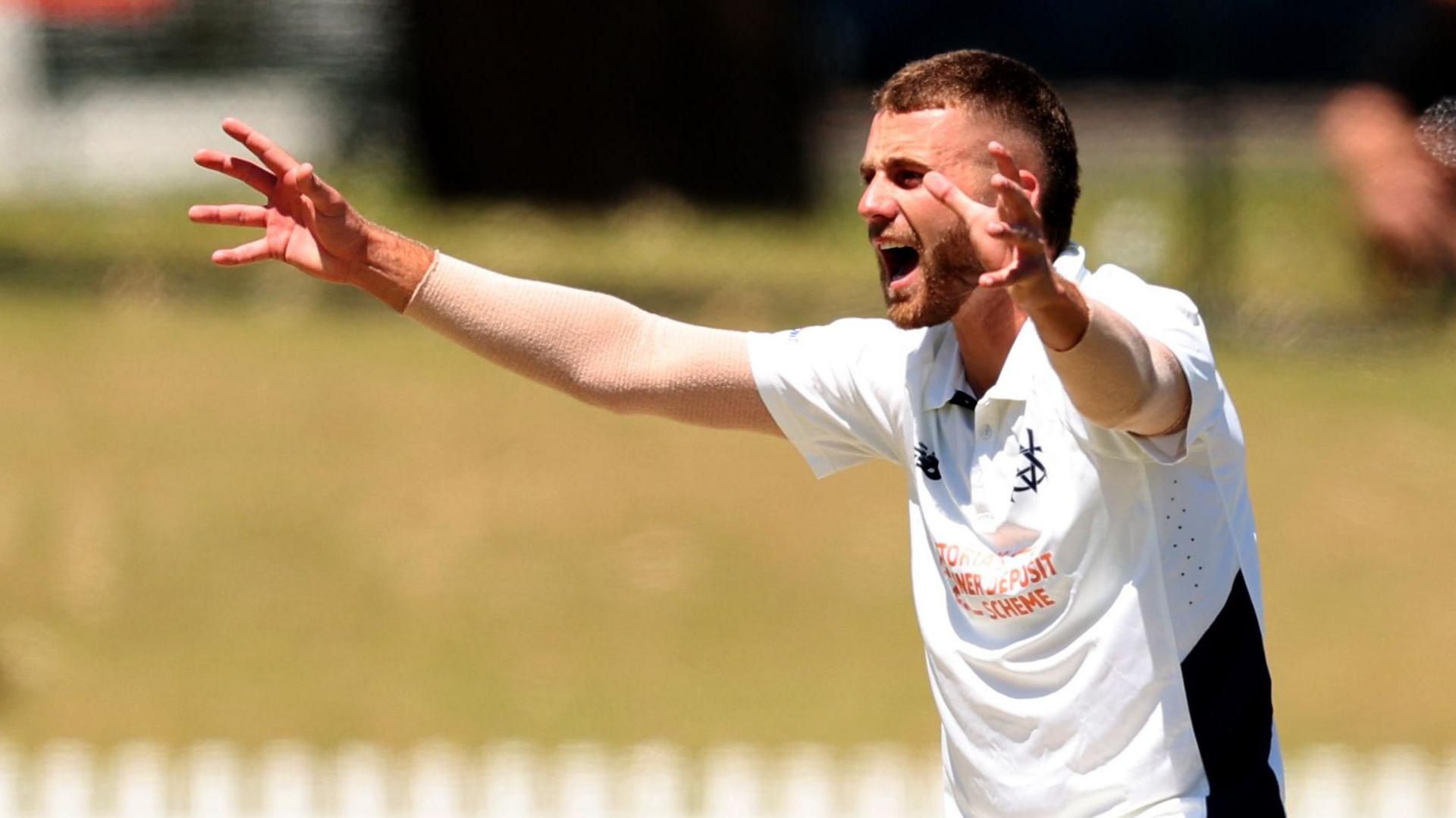 Fergus O'Neill appeals for a wicket while playing for Victoria