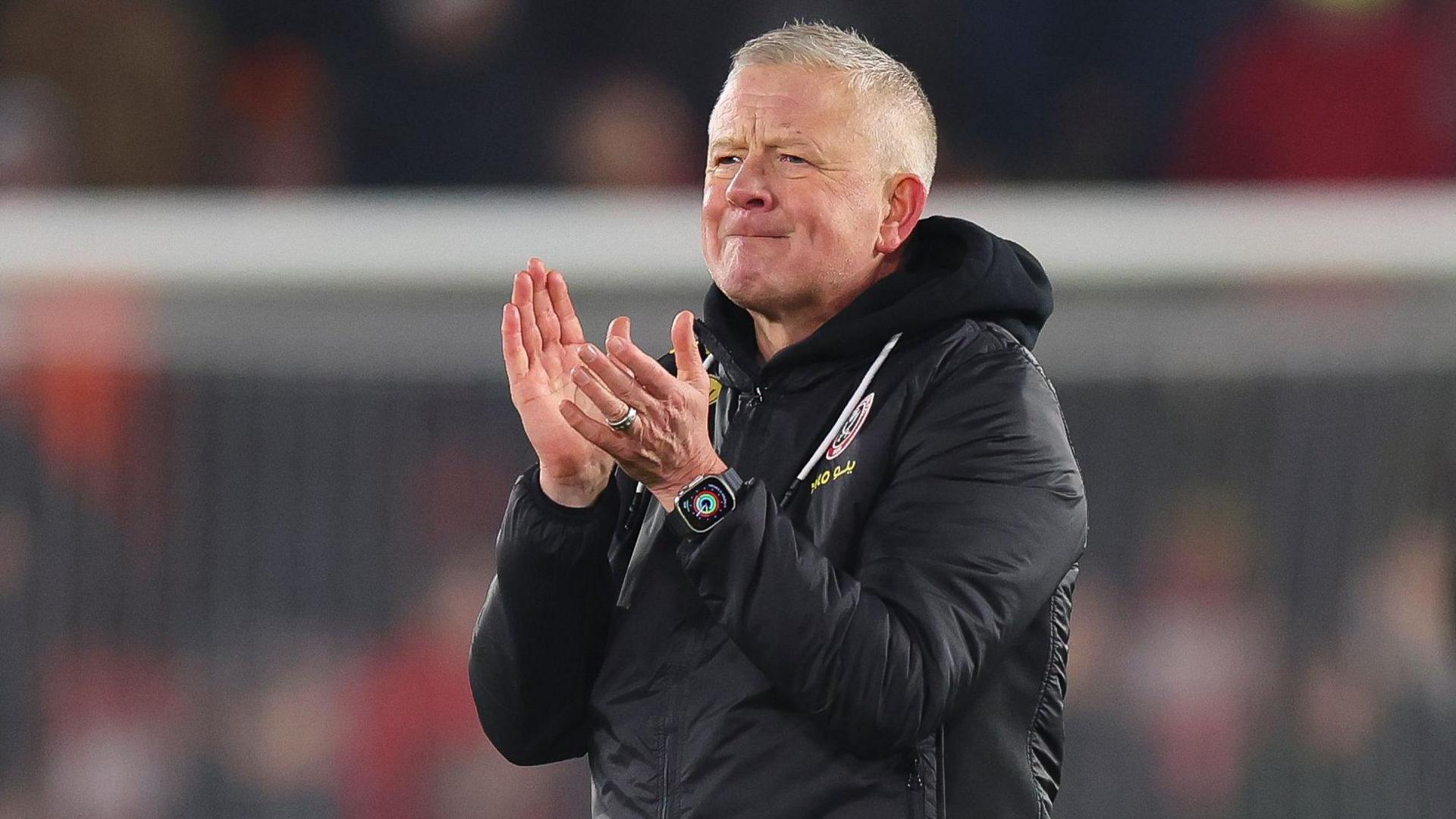 Sheffield United boss Chris Wilder applauds the fans after the 3-1 win over Middlesbrough