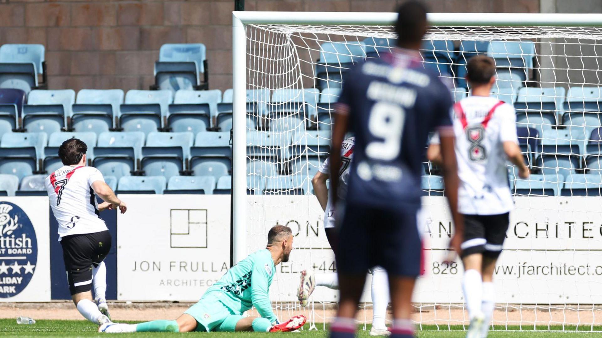Chris Mochrie scores for Airdrieonians against Dundee