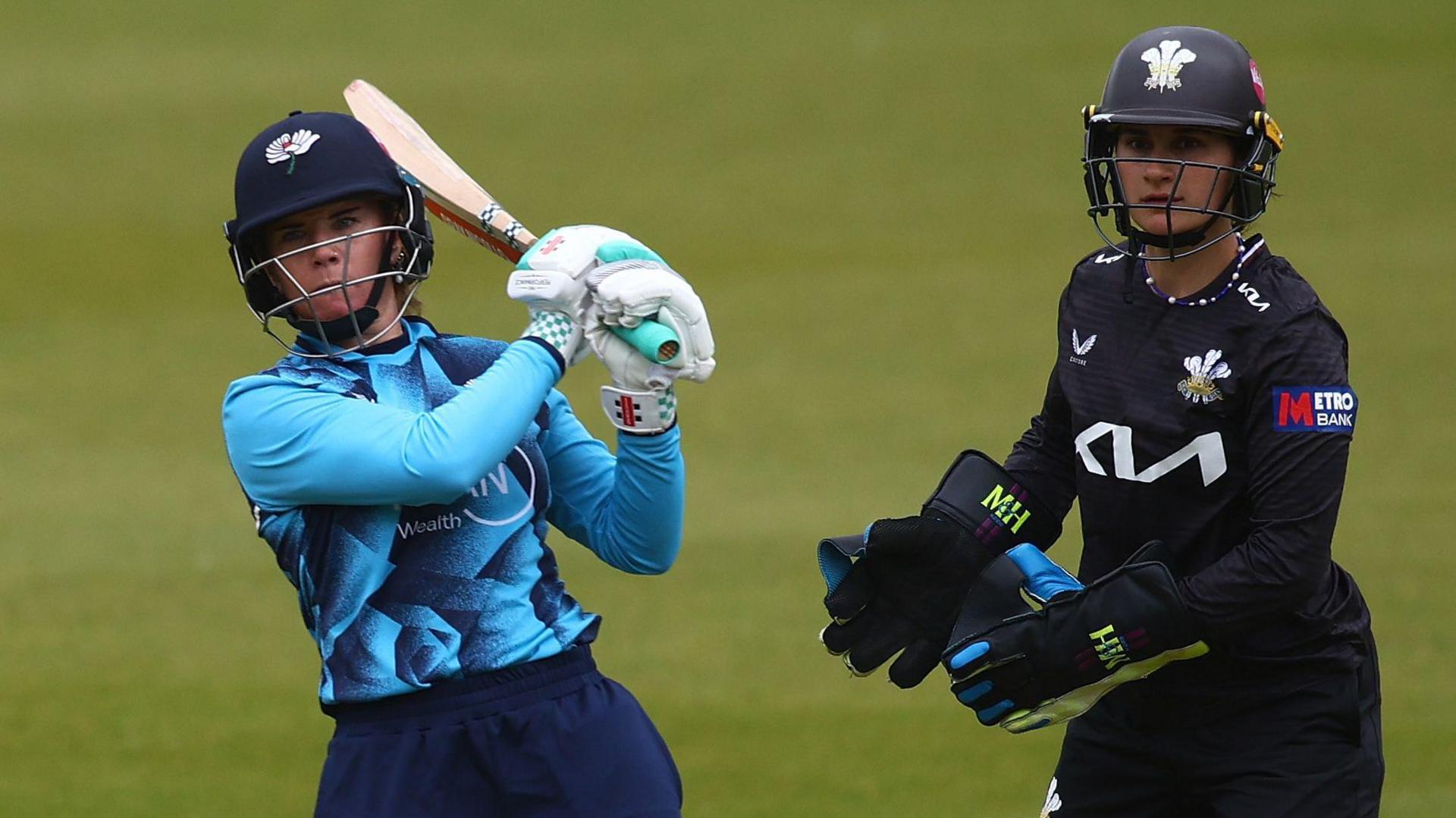 Lauren Winfield-Hill plays a pull shot for Yorkshire against Surrey