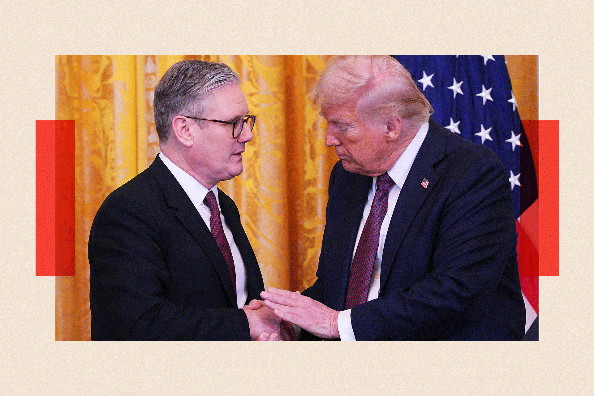 Keir Starmer and U.S. President Donald Trump shake hands at a joint press conference at the White House