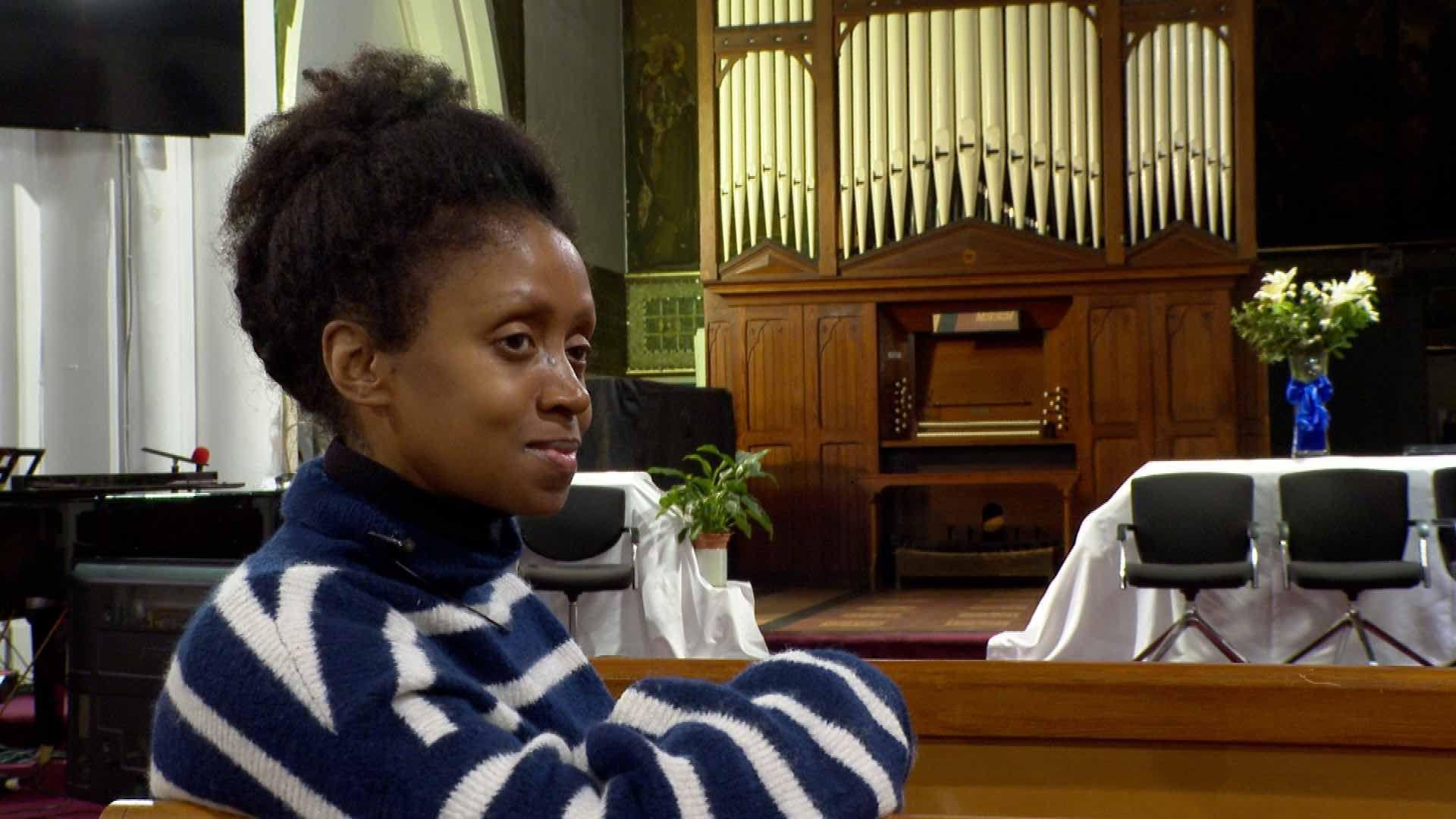 Fiona Paquette of the East London School of Music with the Nelson organ saved from a church in County Durham 