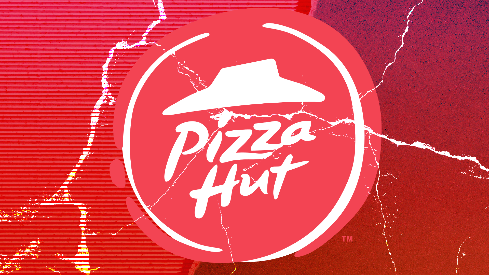Pizza Hut logo on cracked red background