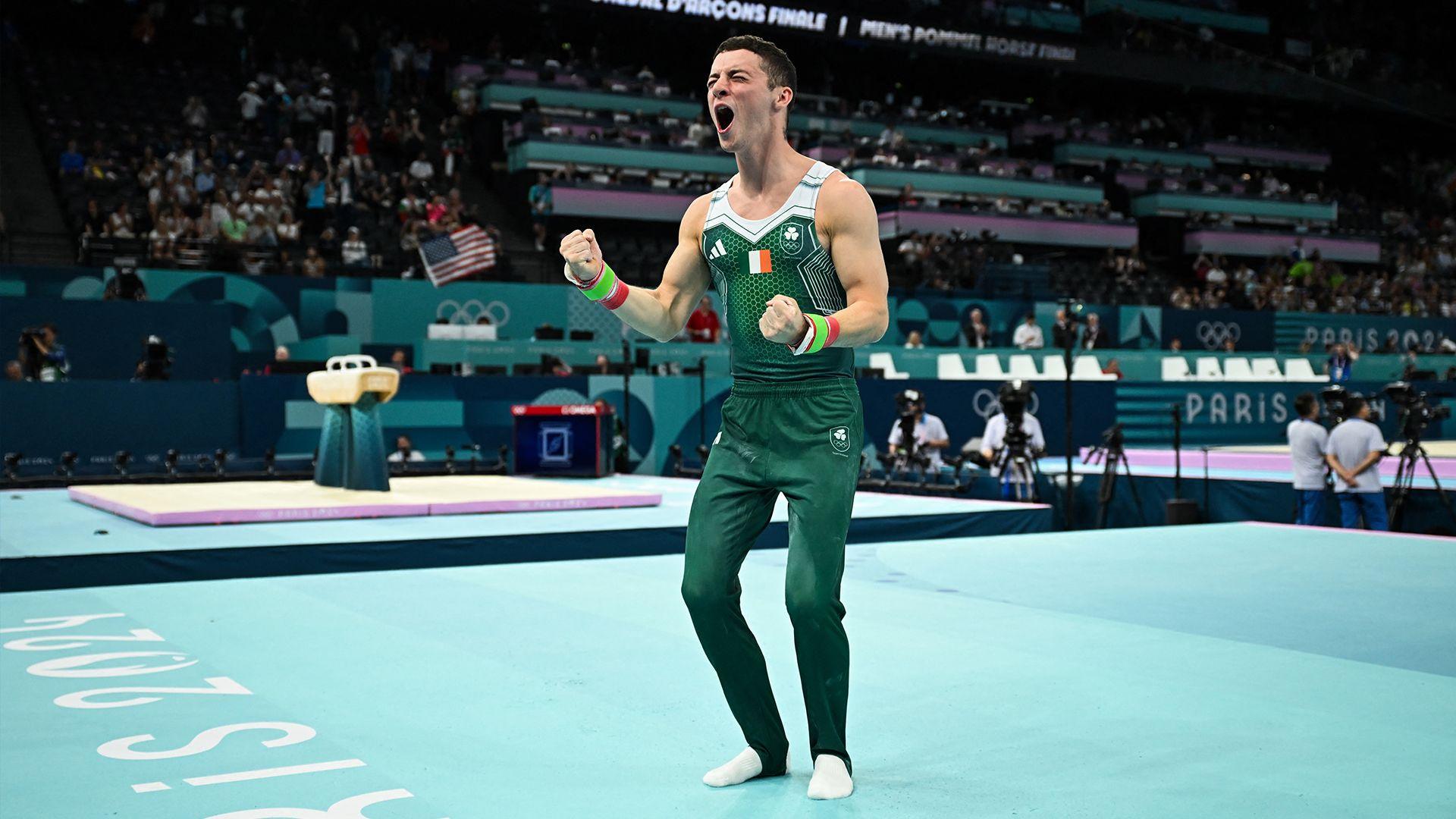 Rhys McClenaghan celebrates