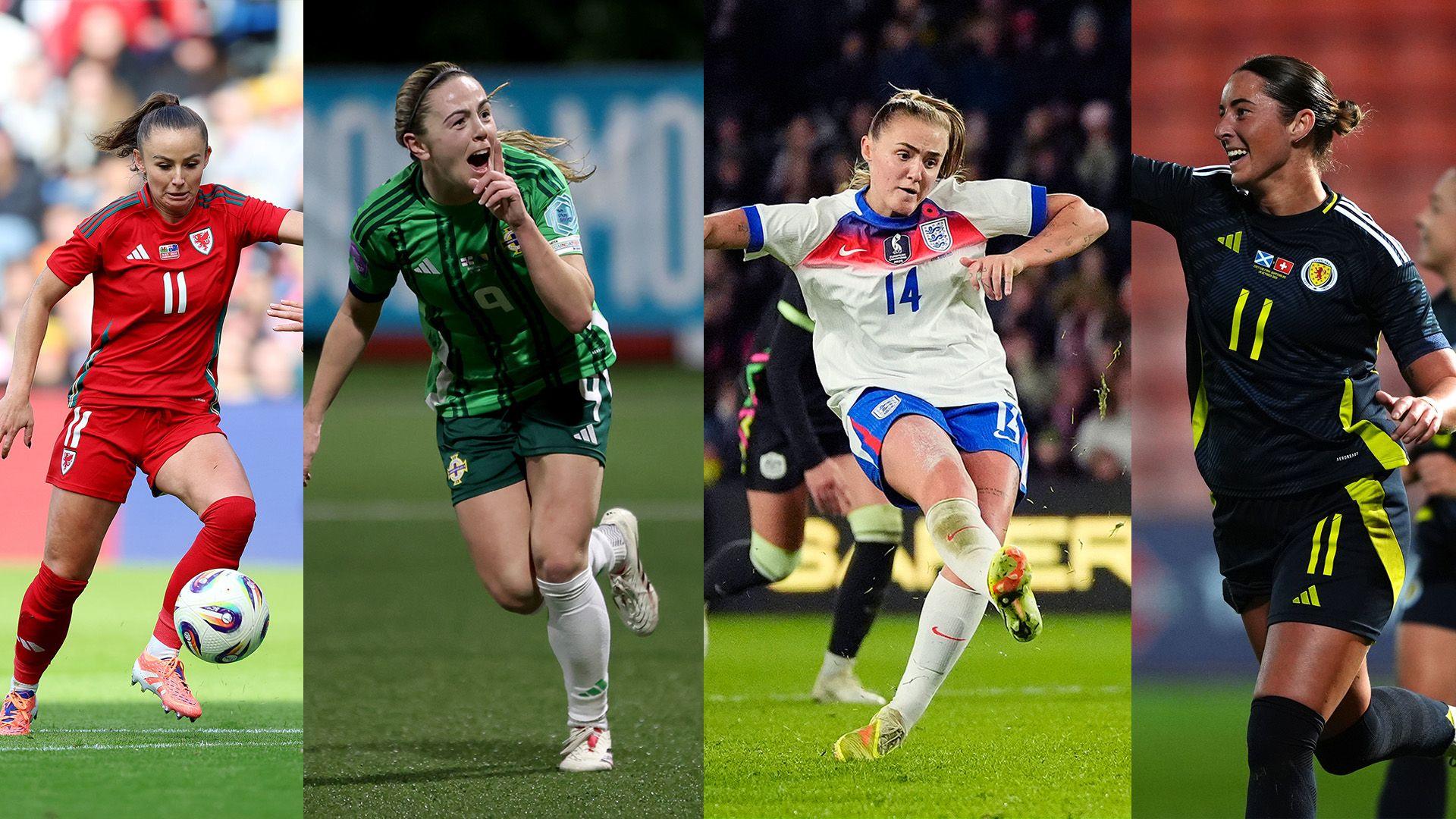 Four nation teams. Left to right: Wales' Hannah Cain, Northern Ireland's Simone Magill, England's Georgia Stanway, Scotland's Kathleen McGovern