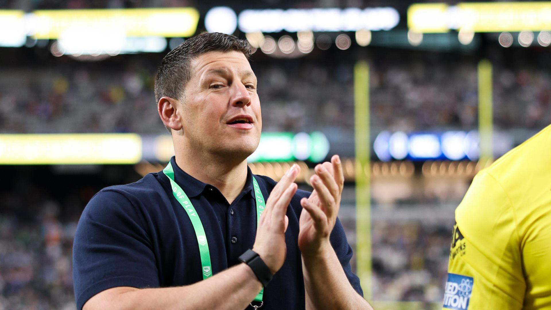 Matt Peet applauds after Wigan's win against Warrington in Las Vegas