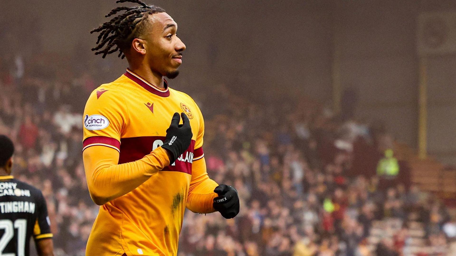 Motherwell's Theo Bair celebrates