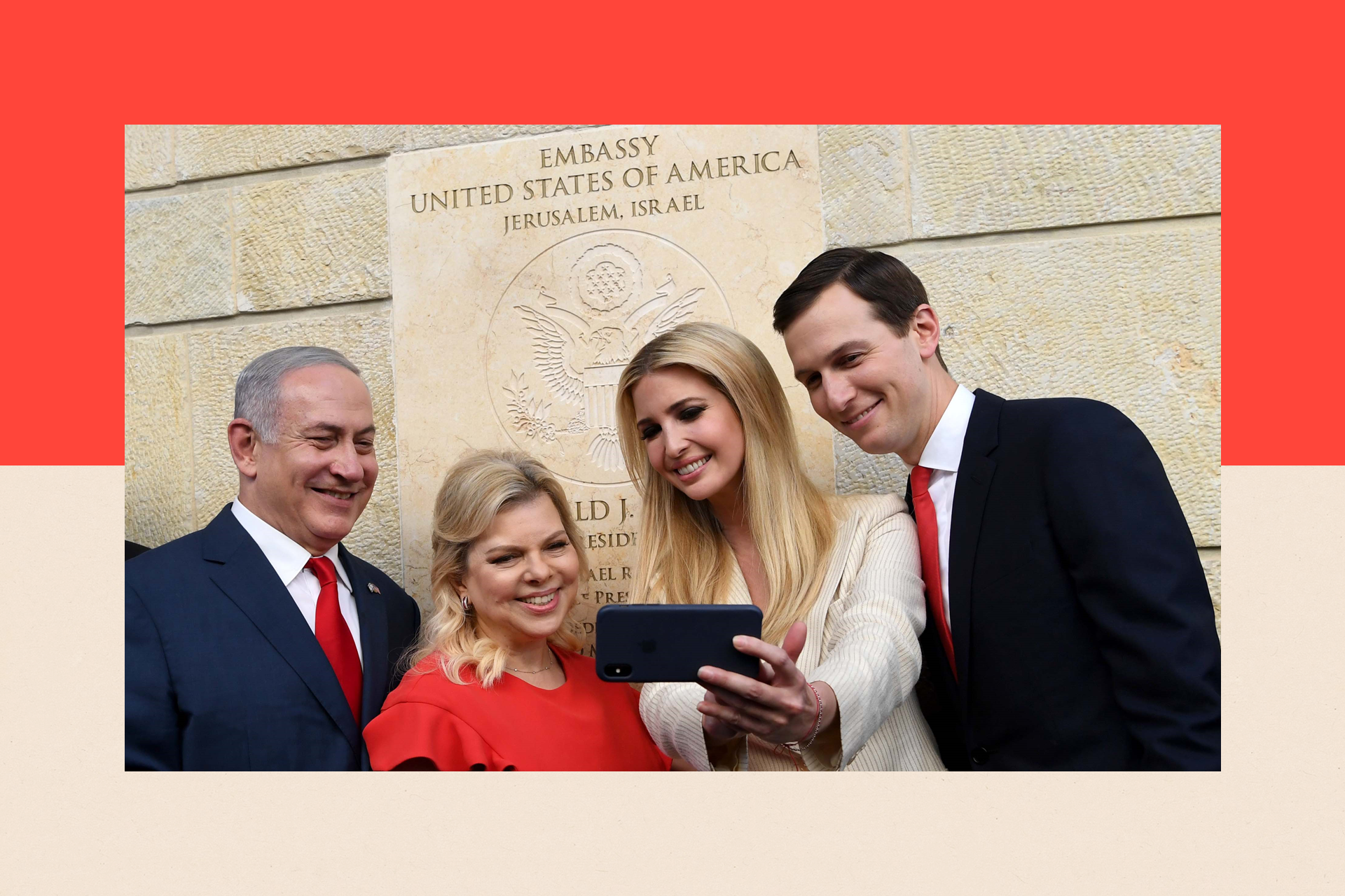 Ivanka Trump and Jared Kushner take a selfie with Israel's Prime Minister Benjamin Netanyahu and his wife, Sara Netanyahu 