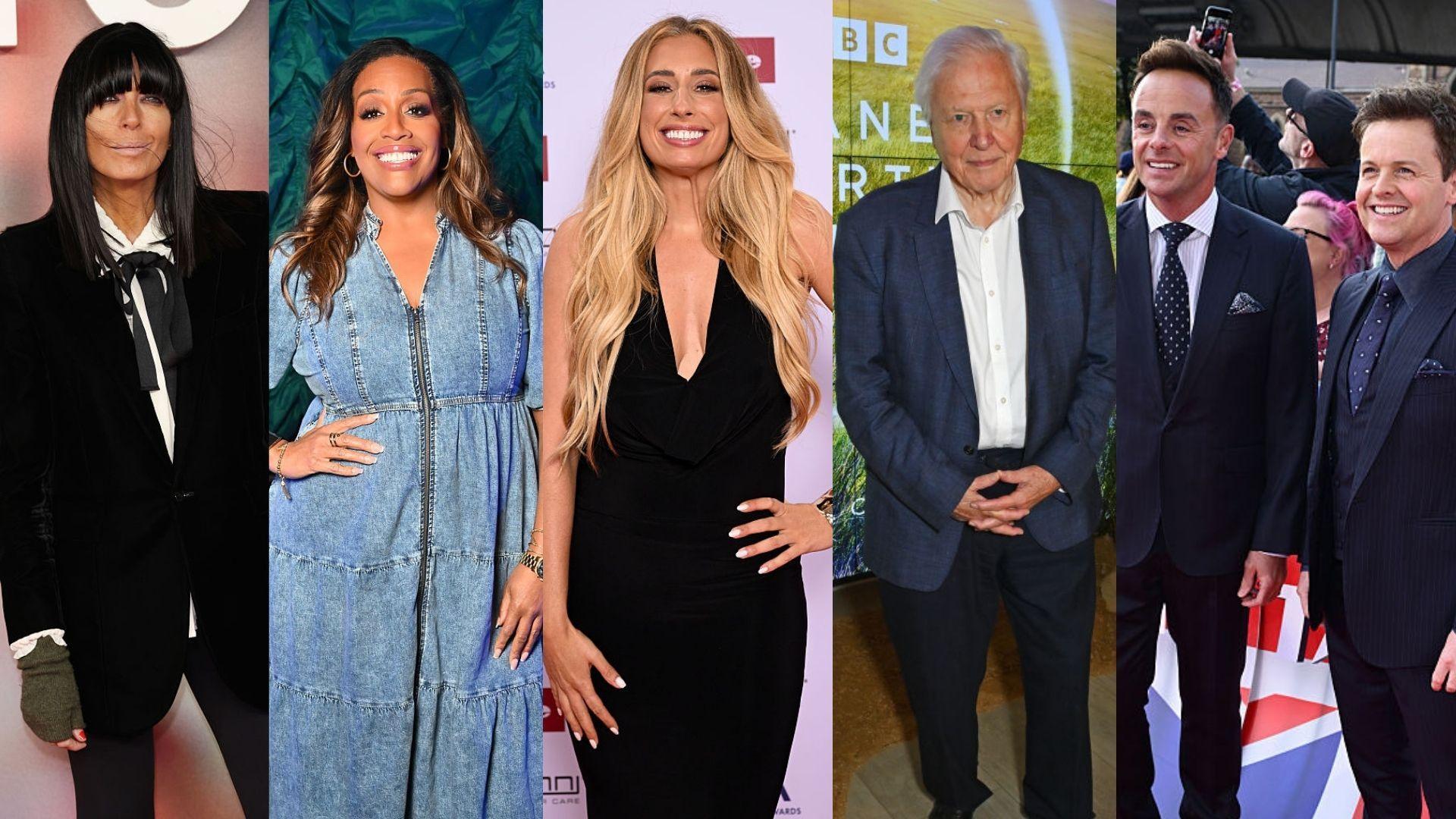 Claudia Winkleman, Alison Hammond, Stacey Solomon, Sir David Attenborough and Ant & Dec.