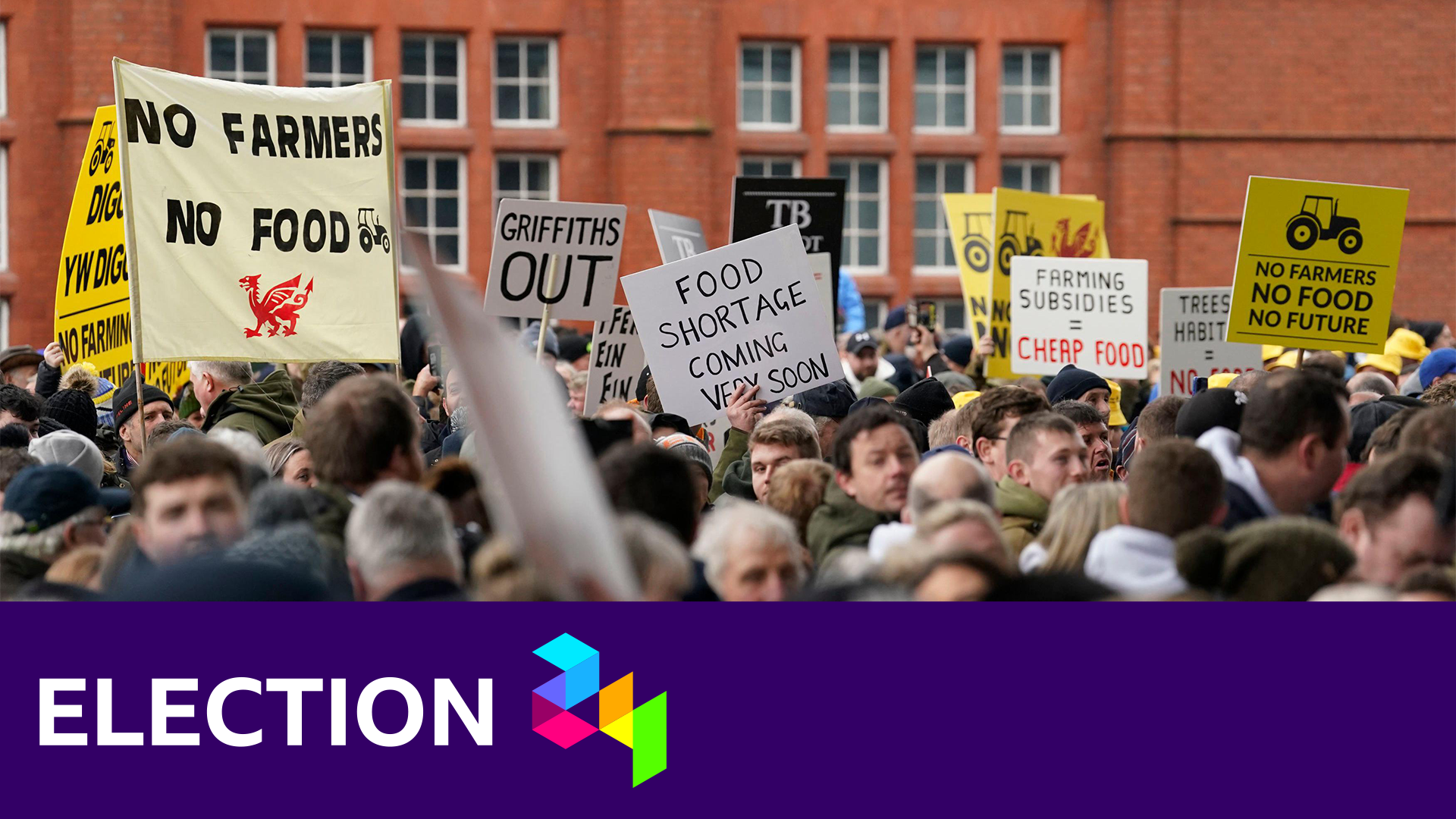 Protesting farmers outside the Senedd