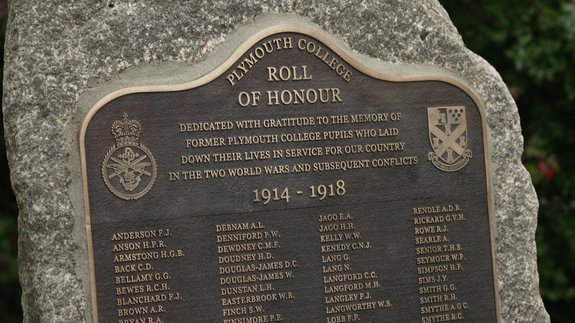 A close up picture of the memorial showing the names listed of the people who died during the first world war