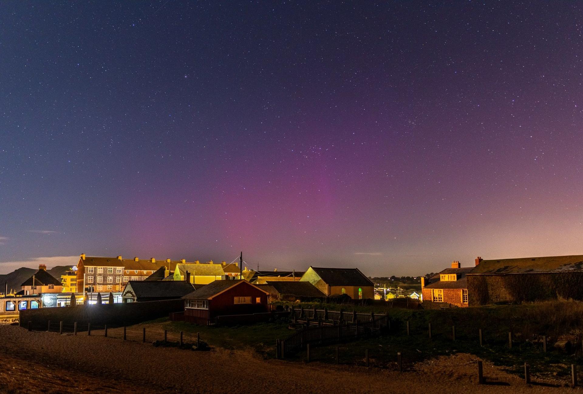 Northern lights over West Bay in Dorset