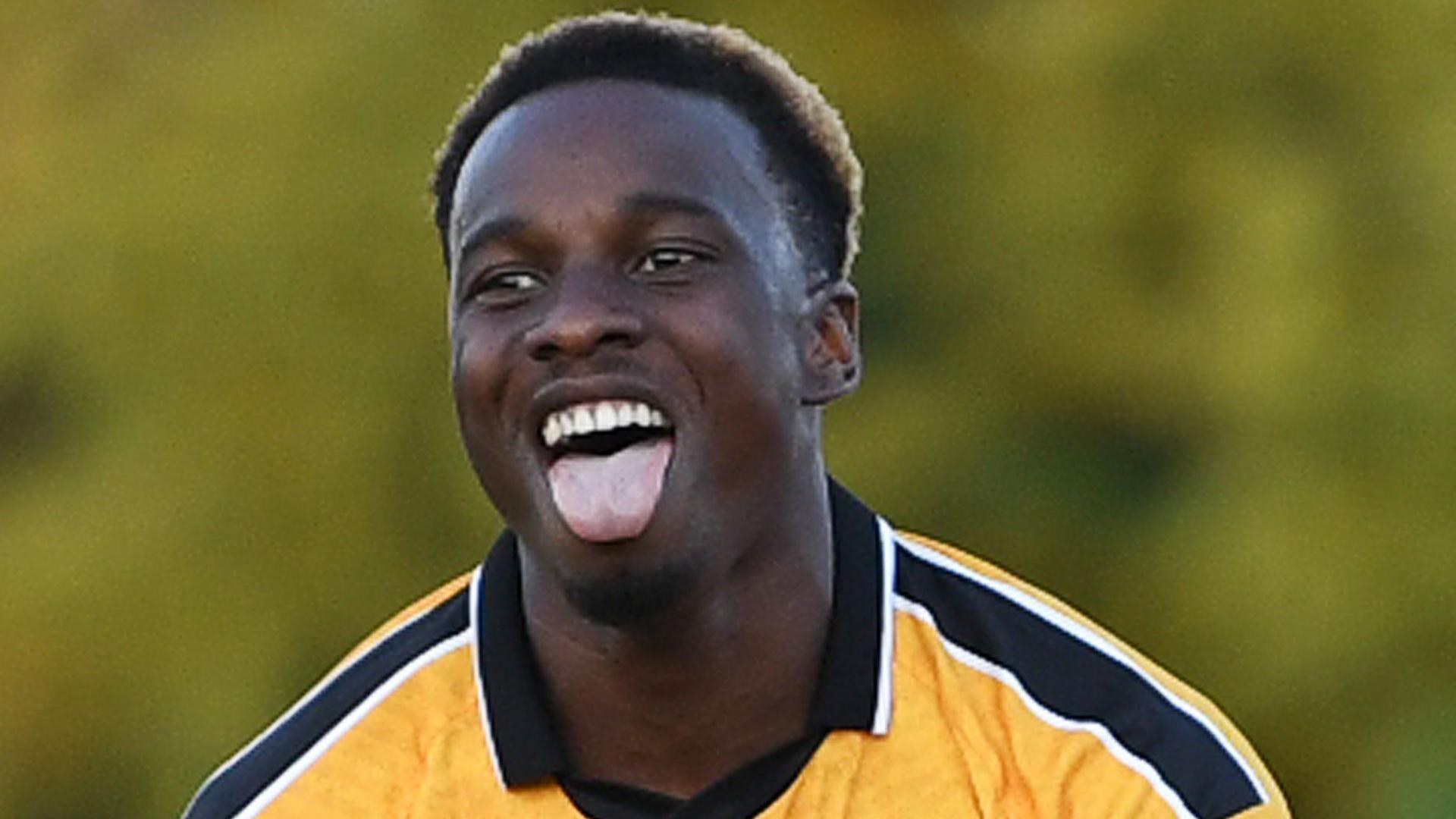 Shaquille Gwengwe celebrates after scoring a pre-season hat-trick for Newport County
