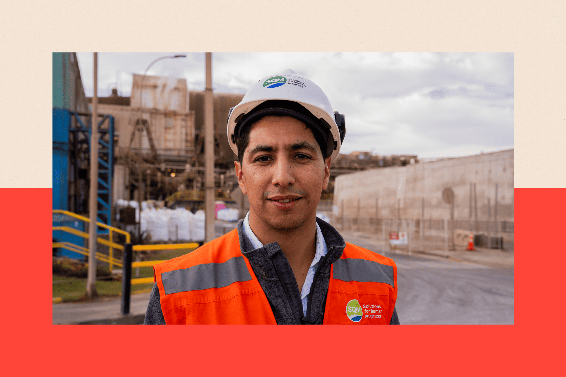 Close up shot of Valentín Barrera wearing a hard hat