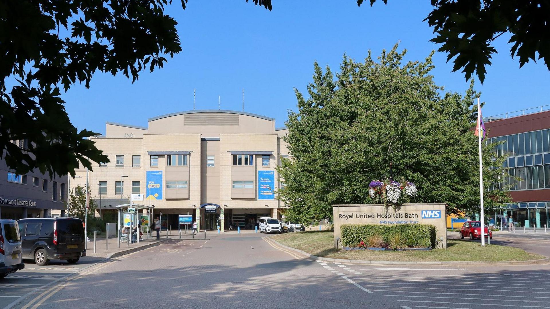 An external view of Royal United Hospital in Bath on a sunny day.