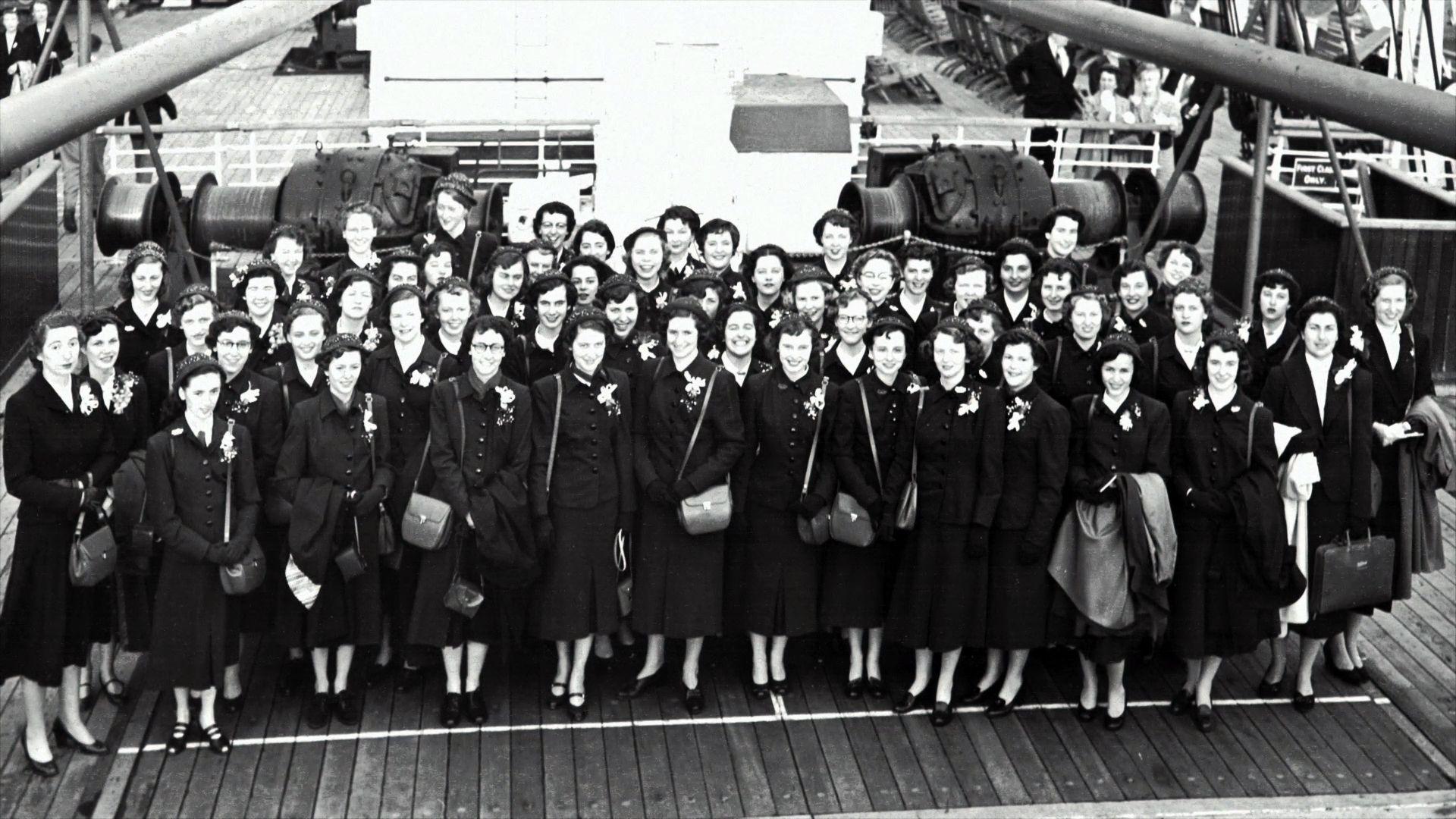 A picture of 50 Canadian teenagers on board ship travelling to the 1953 Coronation