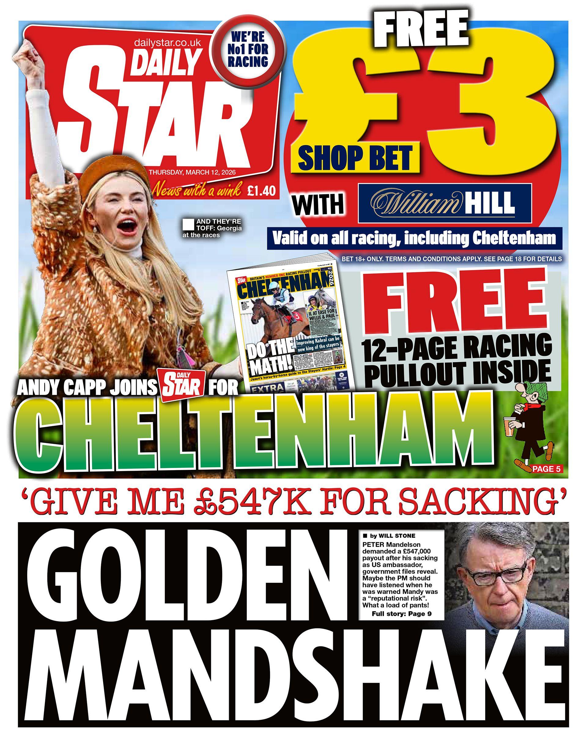 “Golden mandshake: Më jepni 547 mijë paund për shkarkimin nga puna”, shkruhet në titullin kryesor në faqen e parë të Daily Star.