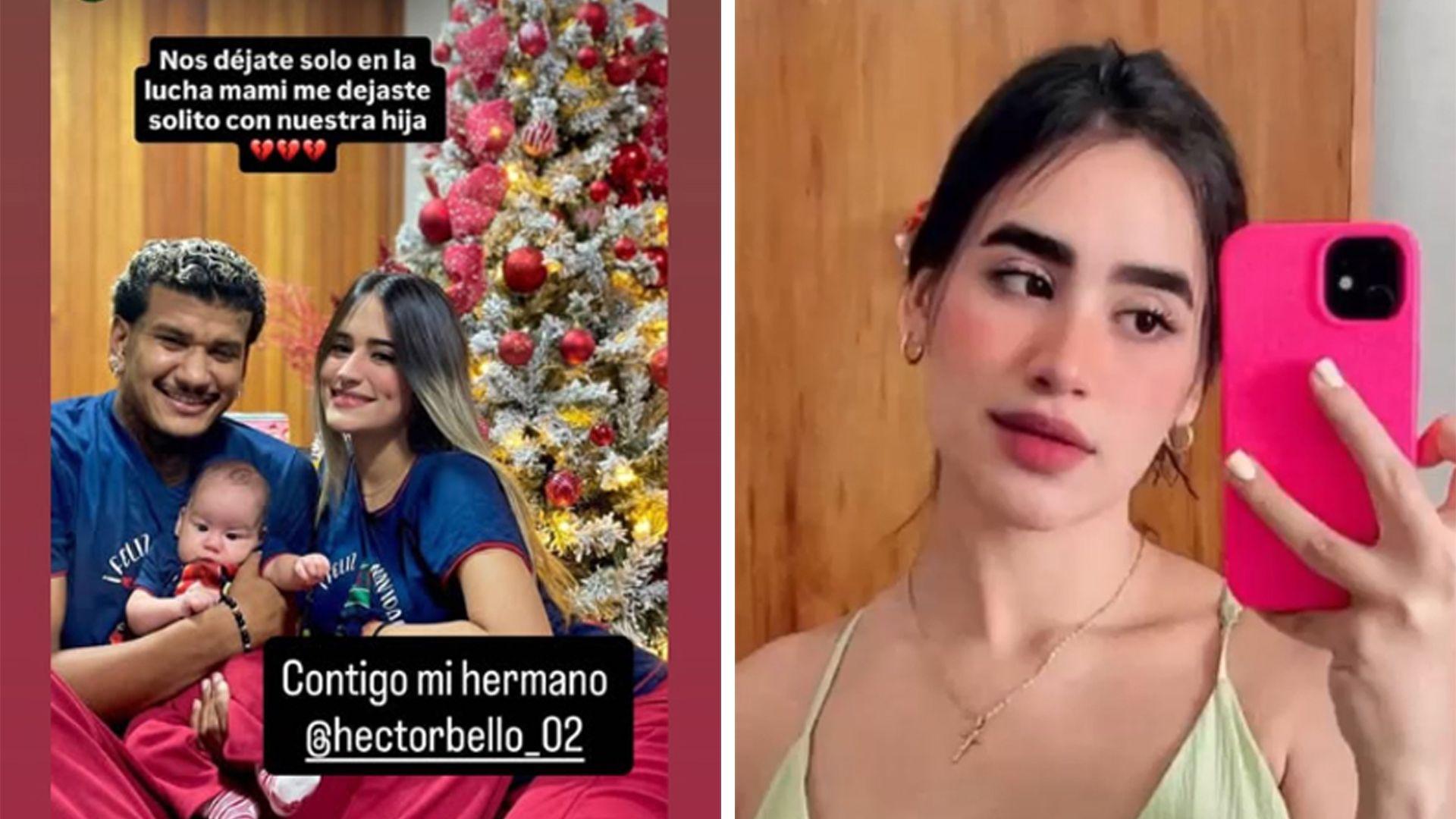 A post of Héctor Bello with Andrea and their daughter in front of a Christmas tree and another post of Andrea taking a photo of with her phone