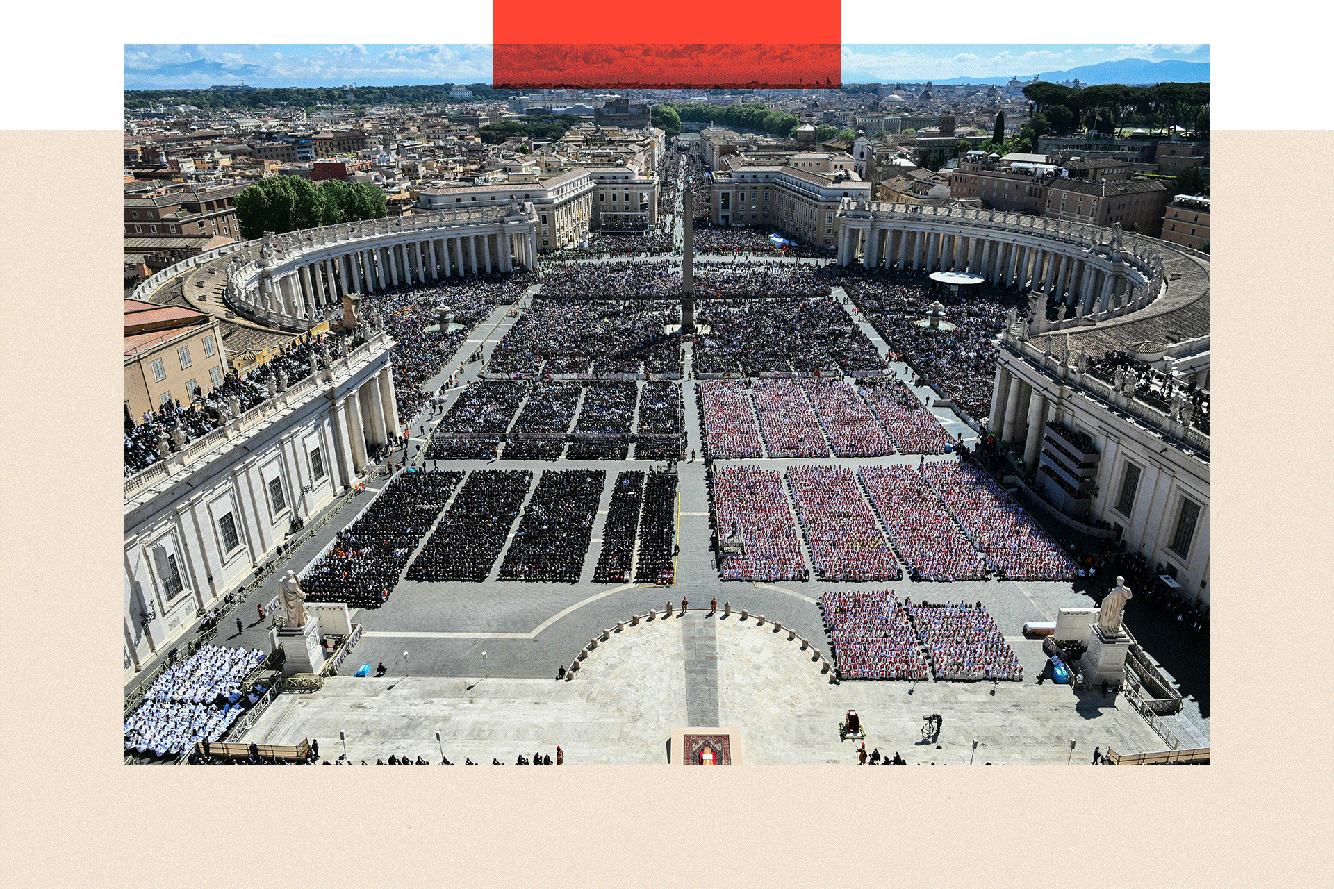 A photograph taken from St Peter Basilica shows the late Pope Francis' coffin during the funeral ceremony in St Peter's Square, at the Vatican, on 26 April 2025