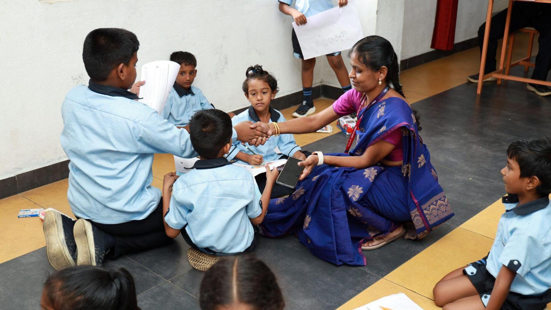 Pupils are photographed at Kalvi International Public School in Madurai, Tamil Nadu, India.