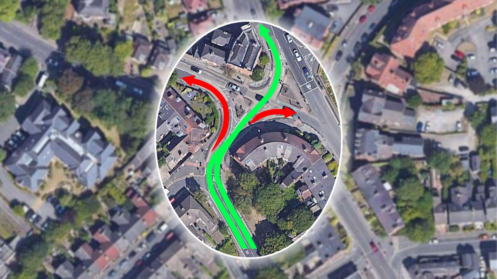 Map showing changes to roads during work