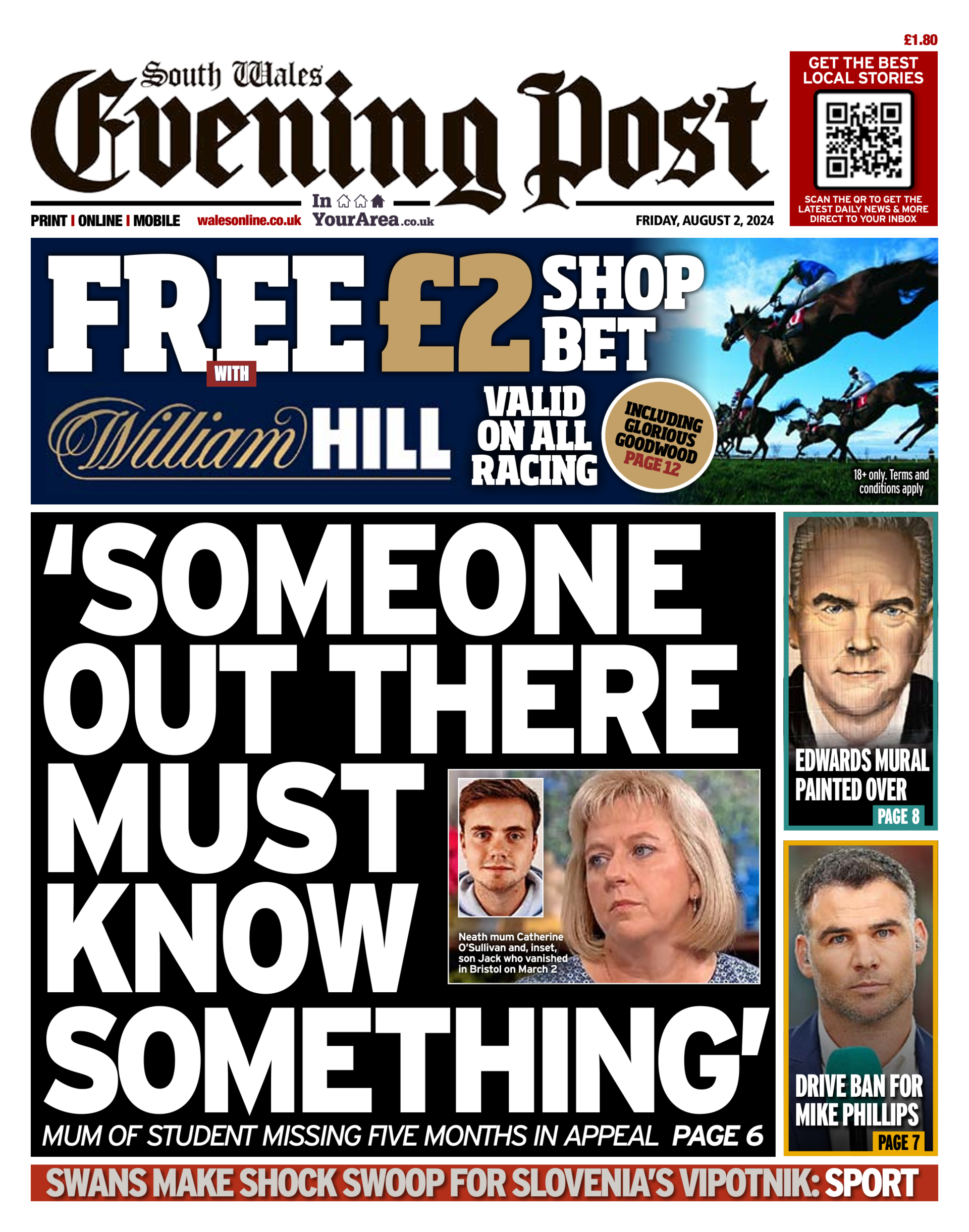 Front page of South Wales Evening Post