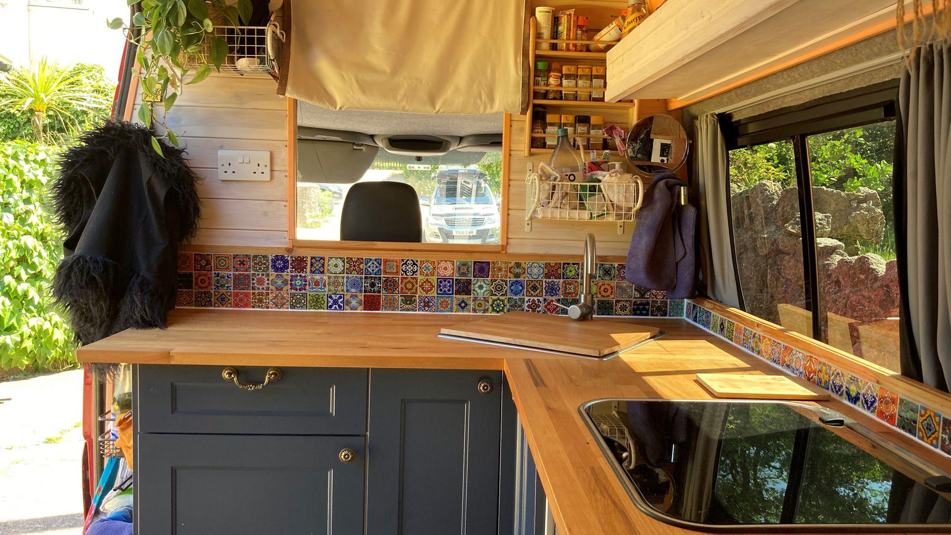An image of a beautiful campervan kitchen.